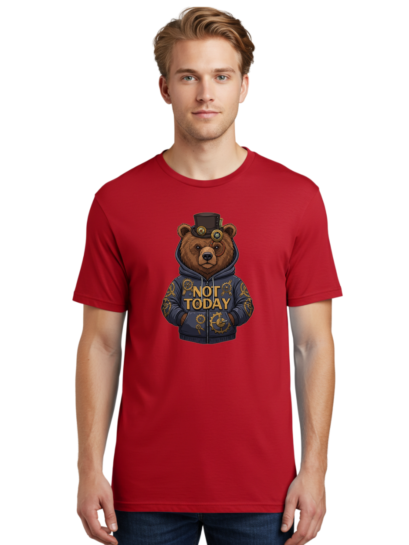 Not-Today-Bear-9 Men'S Graphic Tee, 100% Cotton, Comfortable Casual Summer Wear, Machine Washable, Vintage Camera, Old Camera, Antique Camera, Black Camera, Classic Photography, Photography Equipment, Nostalgic Device, Film Camera, Camera Art Bak970