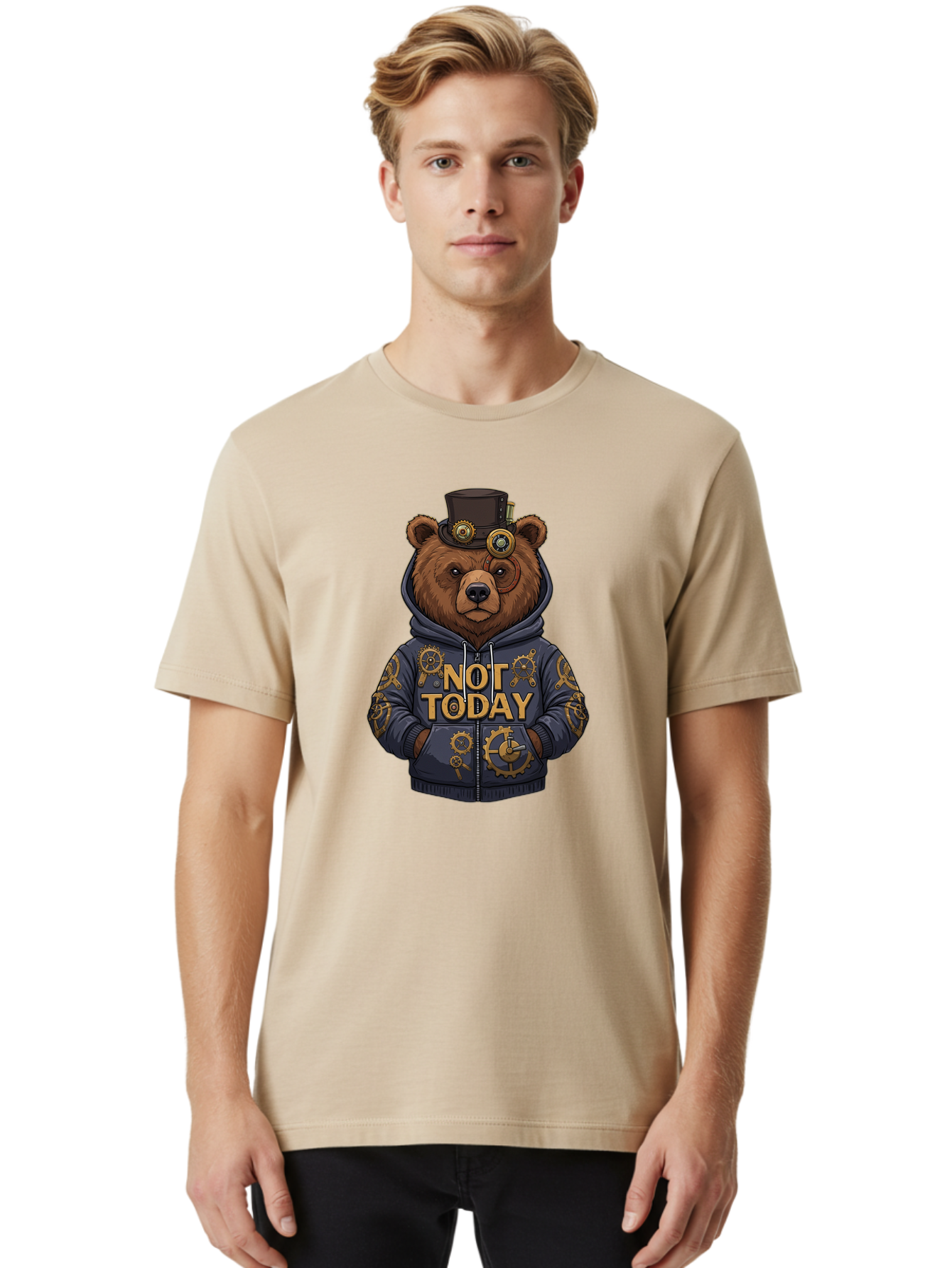 Not-Today-Bear-9 Men'S Graphic Tee, 100% Cotton, Comfortable Casual Summer Wear, Machine Washable, Vintage Camera, Old Camera, Antique Camera, Black Camera, Classic Photography, Photography Equipment, Nostalgic Device, Film Camera, Camera Art Bak970