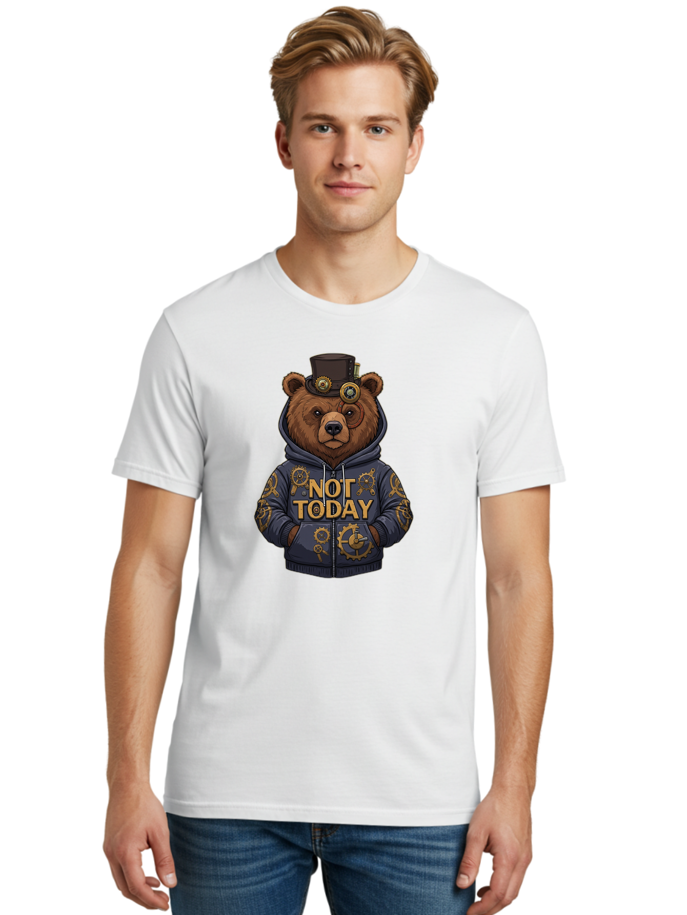 Not-Today-Bear-9 Men'S Graphic Tee, 100% Cotton, Comfortable Casual Summer Wear, Machine Washable, Vintage Camera, Old Camera, Antique Camera, Black Camera, Classic Photography, Photography Equipment, Nostalgic Device, Film Camera, Camera Art Bak970