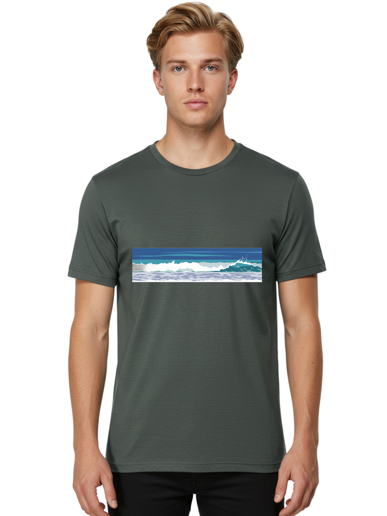 Ocean-Waves-1 Men'S Graphic Tee, 100% Cotton, Comfortable Casual Summer Wear, Machine Washable, Vintage Camera, Old Camera, Antique Camera, Black Camera, Classic Photography, Photography Equipment, Nostalgic Device, Film Camera, Camera Art Bak986