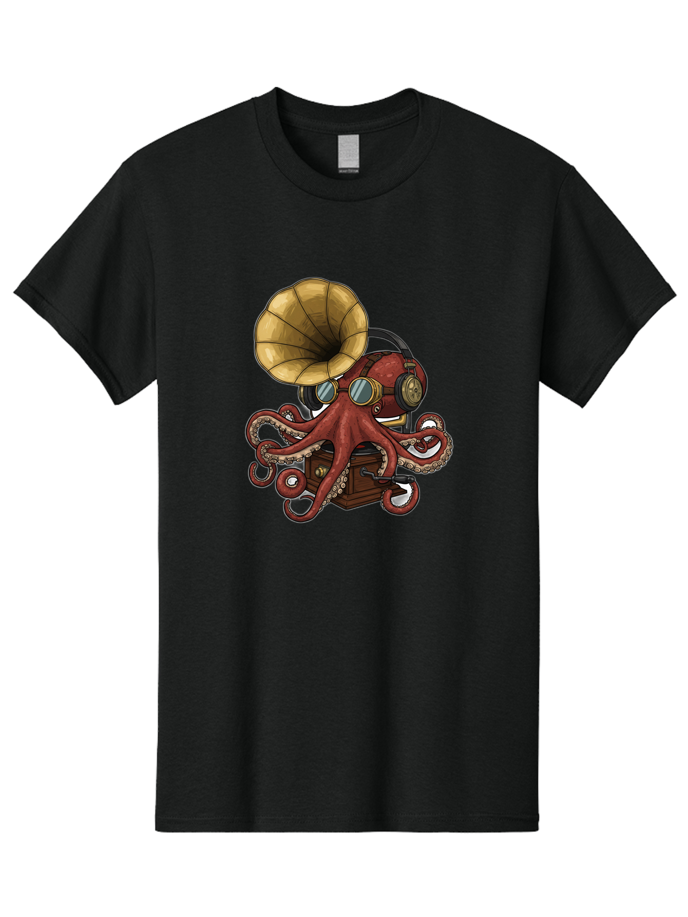 Octopus-Gramophone Men'S Graphic Tee, 100% Cotton, Comfortable Casual Summer Wear, Machine Washable, Vintage Camera, Old Camera, Antique Camera, Black Camera, Classic Photography, Photography Equipment, Nostalgic Device, Film Camera, Bak990