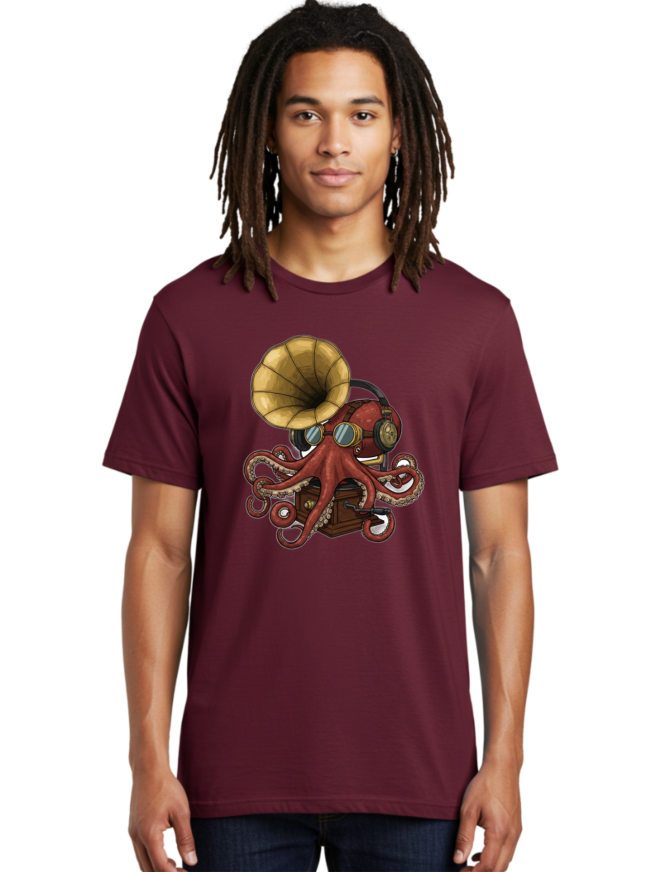 Octopus-Gramophone Men'S Graphic Tee, 100% Cotton, Comfortable Casual Summer Wear, Machine Washable, Vintage Camera, Old Camera, Antique Camera, Black Camera, Classic Photography, Photography Equipment, Nostalgic Device, Film Camera, Bak990