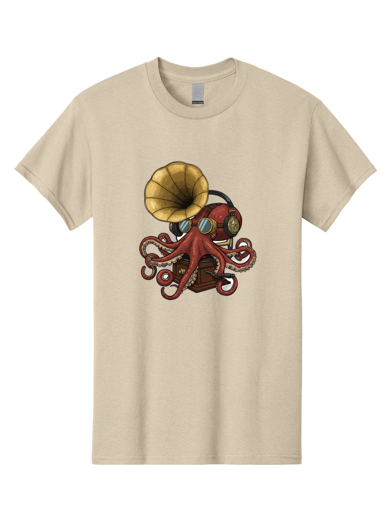 Octopus-Gramophone Men'S Graphic Tee, 100% Cotton, Comfortable Casual Summer Wear, Machine Washable, Vintage Camera, Old Camera, Antique Camera, Black Camera, Classic Photography, Photography Equipment, Nostalgic Device, Film Camera, Bak990