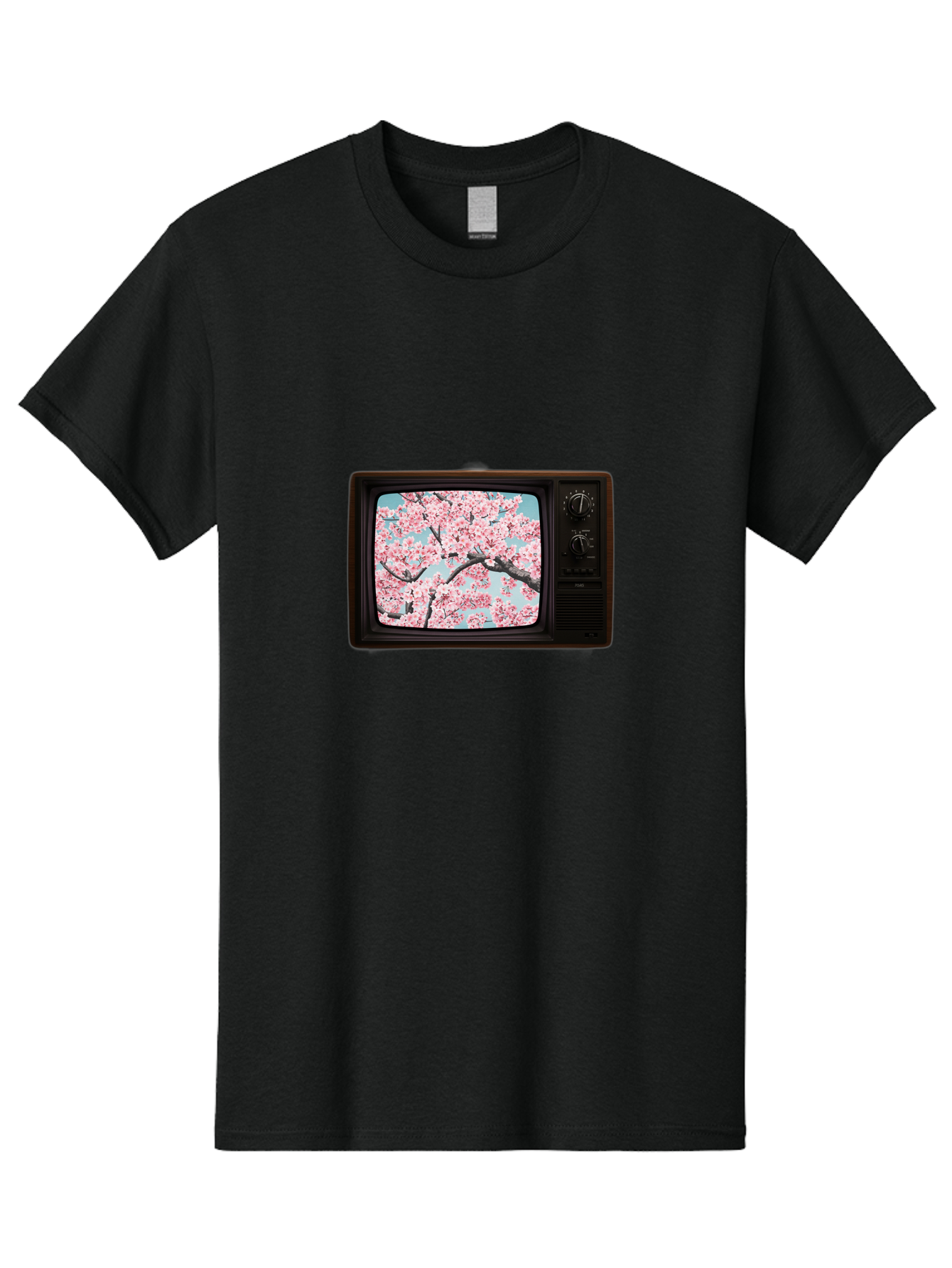 Old-Television-With-Cherry-Blossoms Men'S Graphic Tee, 100% Cotton, Comfortable Casual Summer Wear, Machine Washable, Vintage Camera, Old Camera, Antique Camera, Black Camera, Classic Photography, Photography Equipment, Nostalgic Device, Bak994