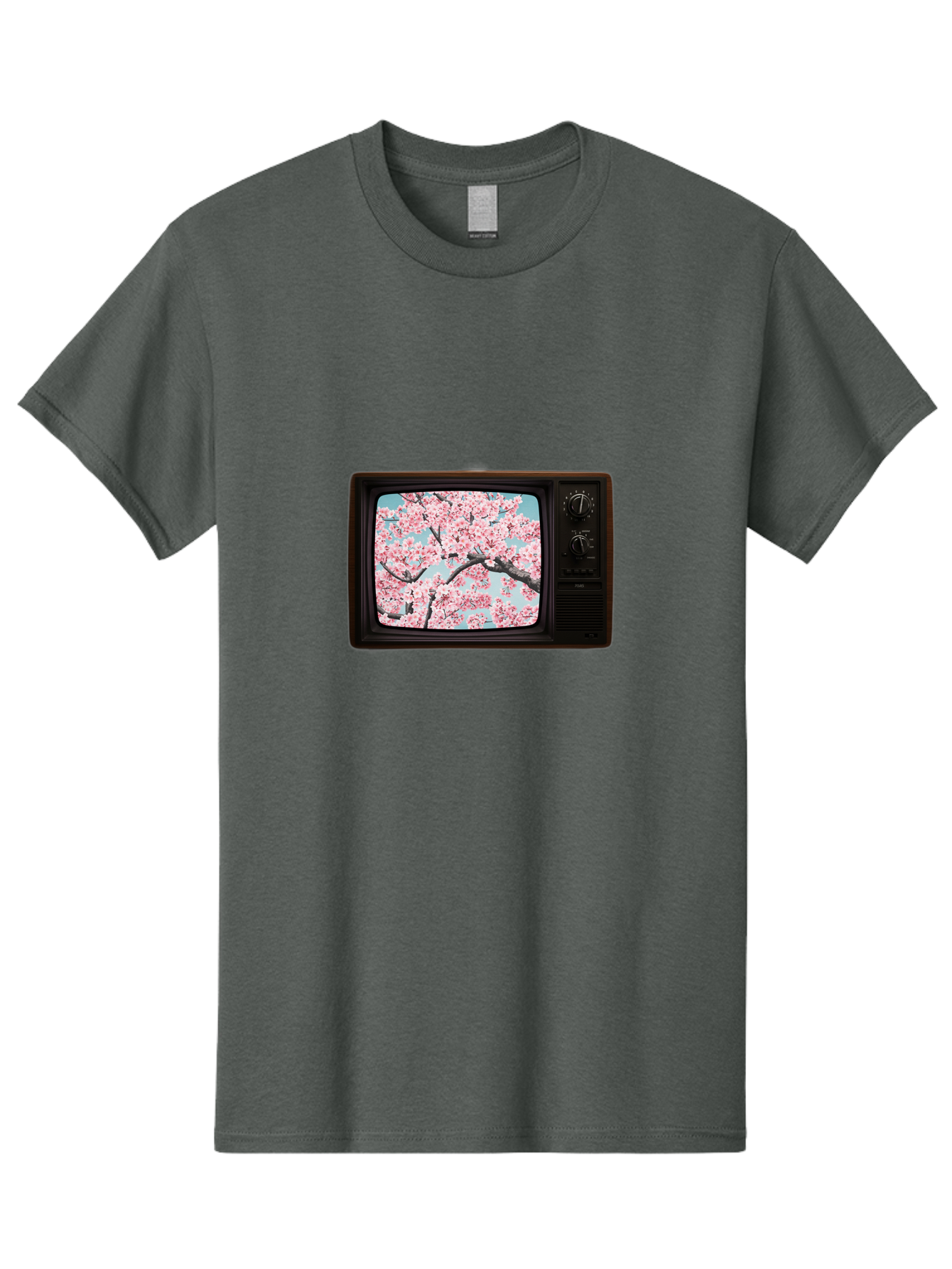 Old-Television-With-Cherry-Blossoms Men'S Graphic Tee, 100% Cotton, Comfortable Casual Summer Wear, Machine Washable, Vintage Camera, Old Camera, Antique Camera, Black Camera, Classic Photography, Photography Equipment, Nostalgic Device, Bak994