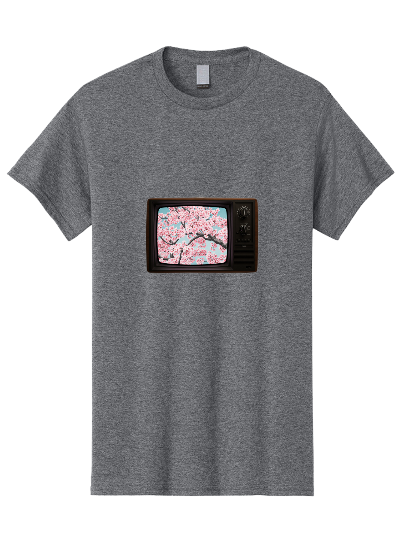 Old-Television-With-Cherry-Blossoms Men'S Graphic Tee, 100% Cotton, Comfortable Casual Summer Wear, Machine Washable, Vintage Camera, Old Camera, Antique Camera, Black Camera, Classic Photography, Photography Equipment, Nostalgic Device, Bak994