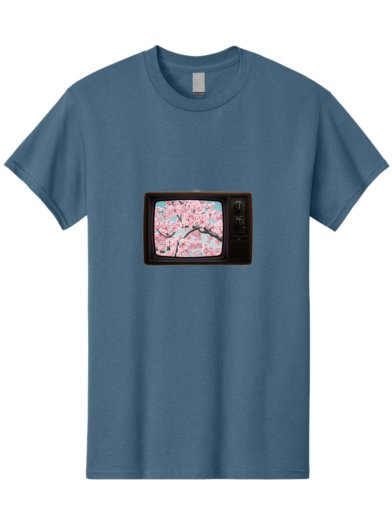 Old-Television-With-Cherry-Blossoms Men'S Graphic Tee, 100% Cotton, Comfortable Casual Summer Wear, Machine Washable, Vintage Camera, Old Camera, Antique Camera, Black Camera, Classic Photography, Photography Equipment, Nostalgic Device, Bak994