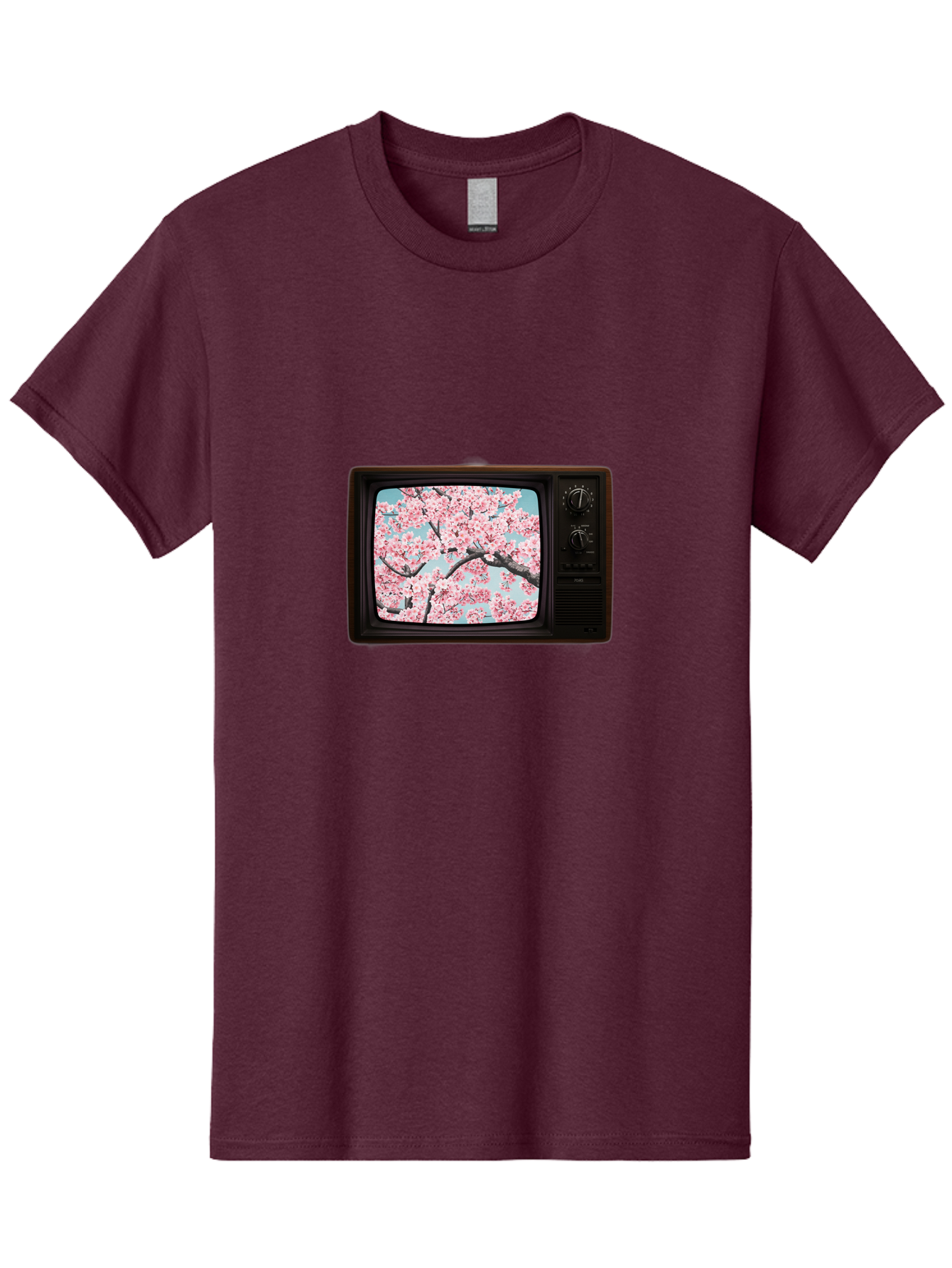 Old-Television-With-Cherry-Blossoms Men'S Graphic Tee, 100% Cotton, Comfortable Casual Summer Wear, Machine Washable, Vintage Camera, Old Camera, Antique Camera, Black Camera, Classic Photography, Photography Equipment, Nostalgic Device, Bak994