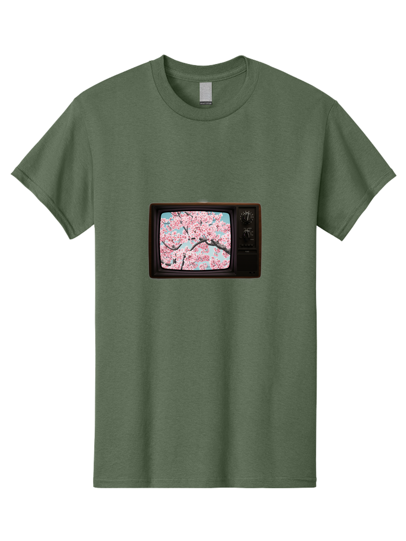 Old-Television-With-Cherry-Blossoms Men'S Graphic Tee, 100% Cotton, Comfortable Casual Summer Wear, Machine Washable, Vintage Camera, Old Camera, Antique Camera, Black Camera, Classic Photography, Photography Equipment, Nostalgic Device, Bak994