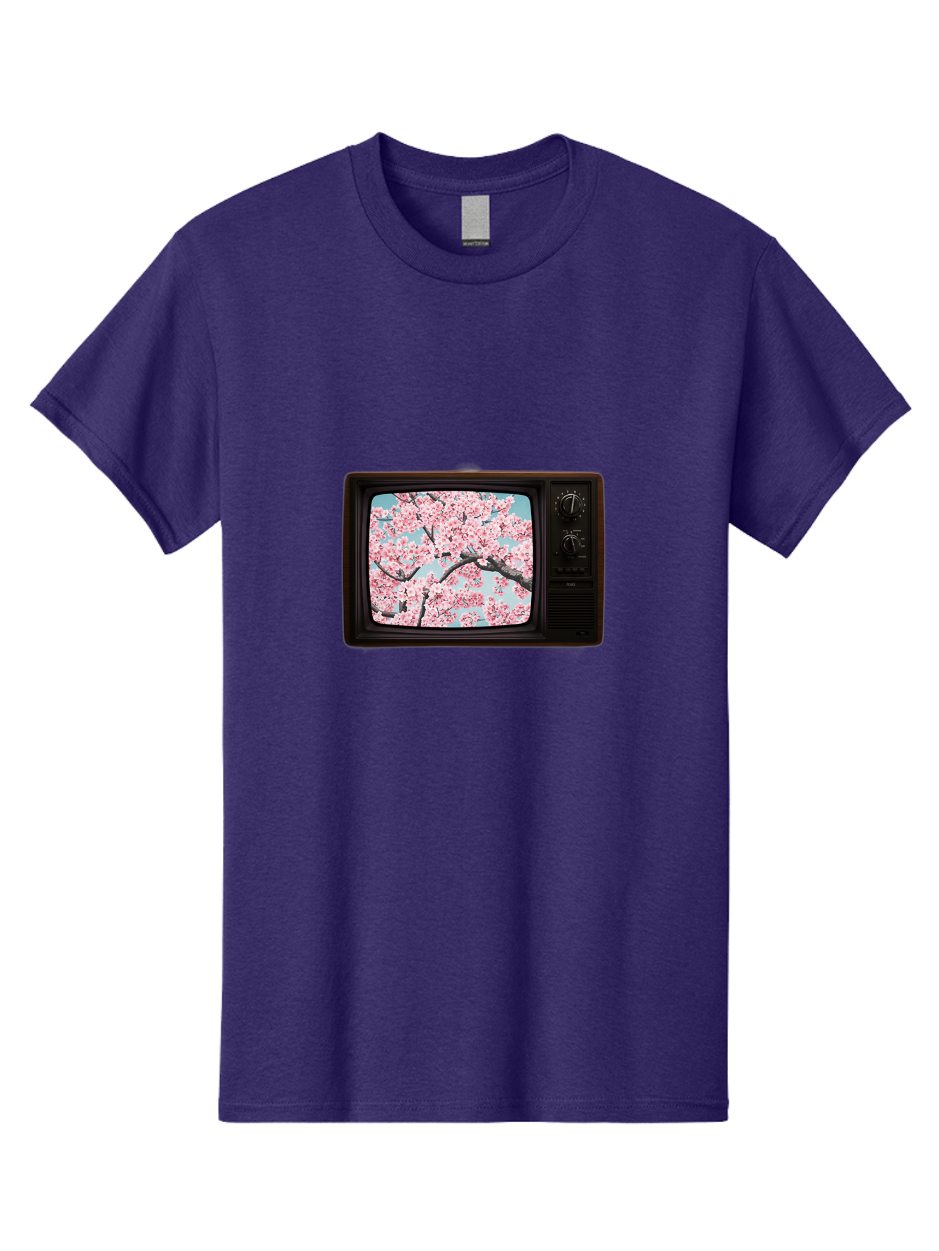 Old-Television-With-Cherry-Blossoms Men'S Graphic Tee, 100% Cotton, Comfortable Casual Summer Wear, Machine Washable, Vintage Camera, Old Camera, Antique Camera, Black Camera, Classic Photography, Photography Equipment, Nostalgic Device, Bak994
