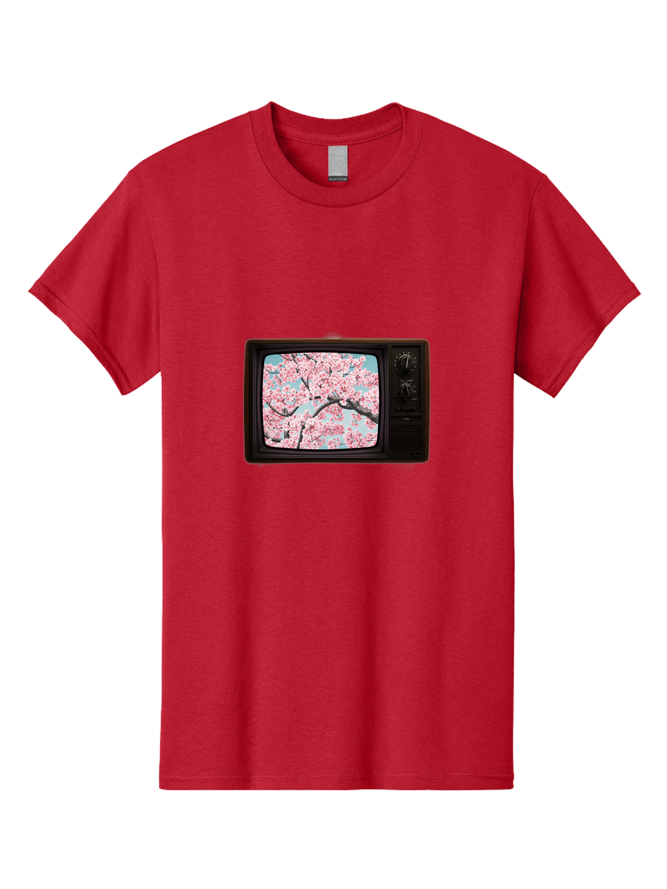 Old-Television-With-Cherry-Blossoms Men'S Graphic Tee, 100% Cotton, Comfortable Casual Summer Wear, Machine Washable, Vintage Camera, Old Camera, Antique Camera, Black Camera, Classic Photography, Photography Equipment, Nostalgic Device, Bak994