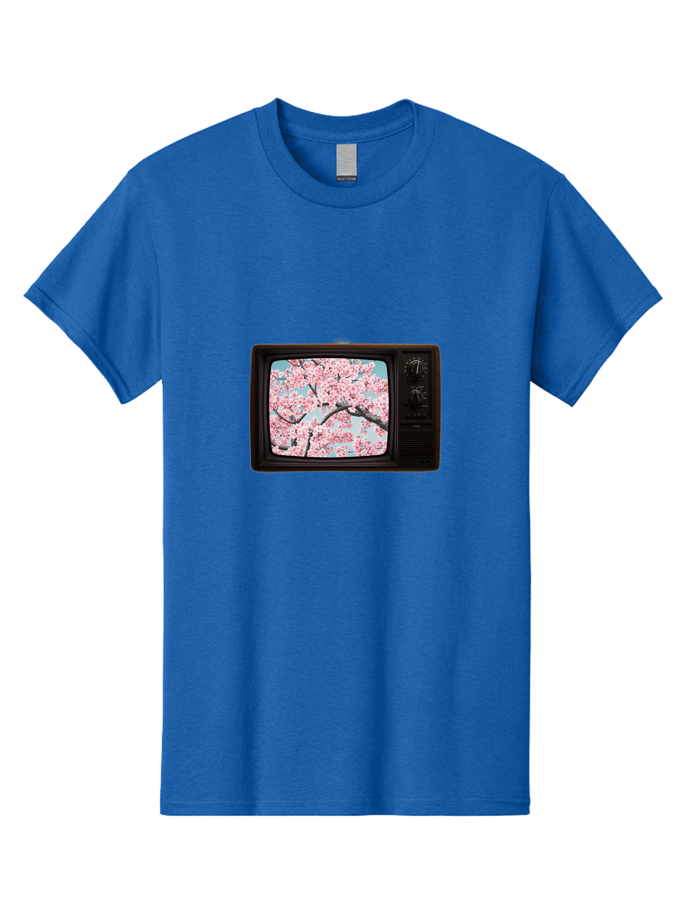 Old-Television-With-Cherry-Blossoms Men'S Graphic Tee, 100% Cotton, Comfortable Casual Summer Wear, Machine Washable, Vintage Camera, Old Camera, Antique Camera, Black Camera, Classic Photography, Photography Equipment, Nostalgic Device, Bak994