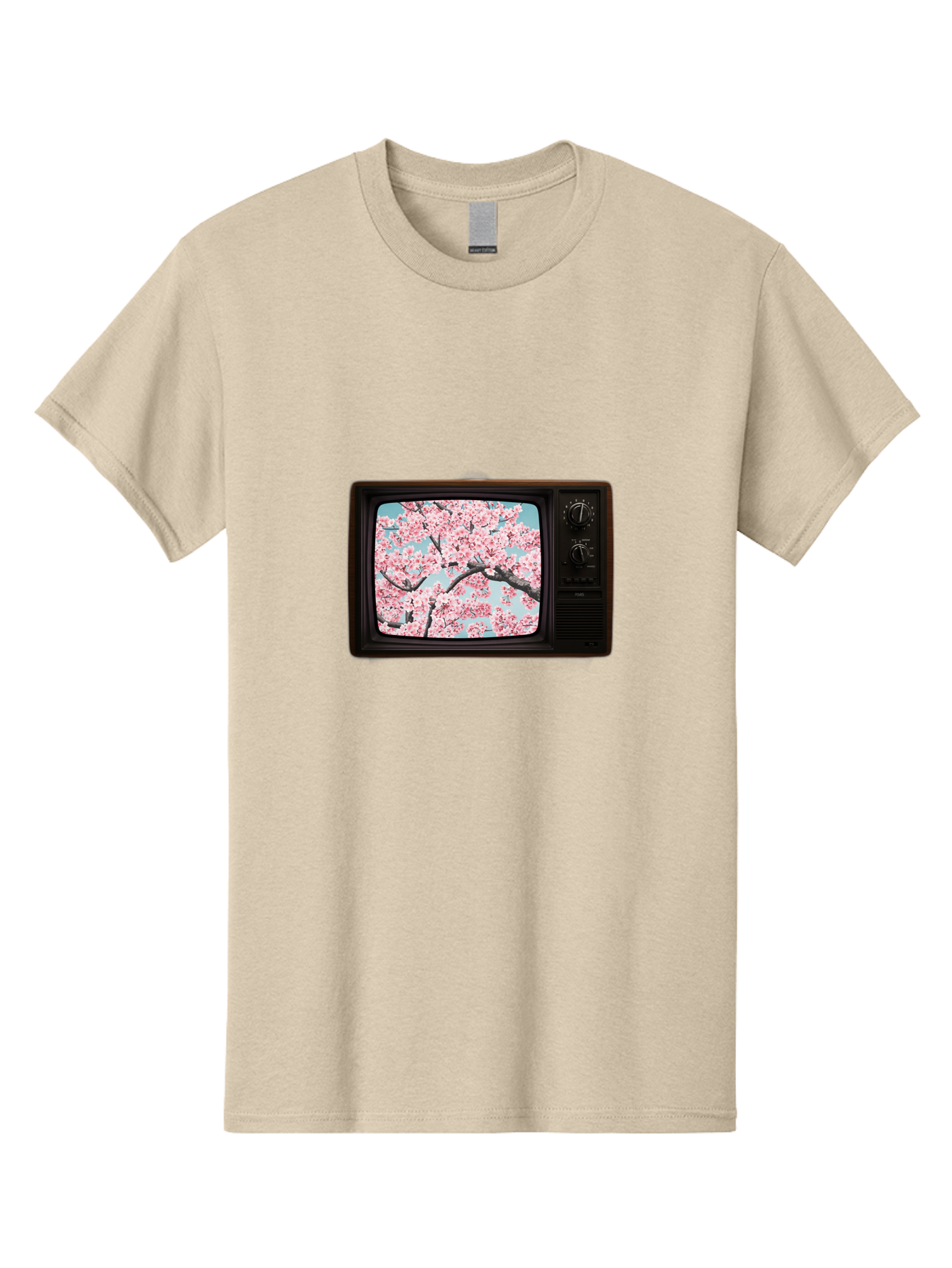 Old-Television-With-Cherry-Blossoms Men'S Graphic Tee, 100% Cotton, Comfortable Casual Summer Wear, Machine Washable, Vintage Camera, Old Camera, Antique Camera, Black Camera, Classic Photography, Photography Equipment, Nostalgic Device, Bak994