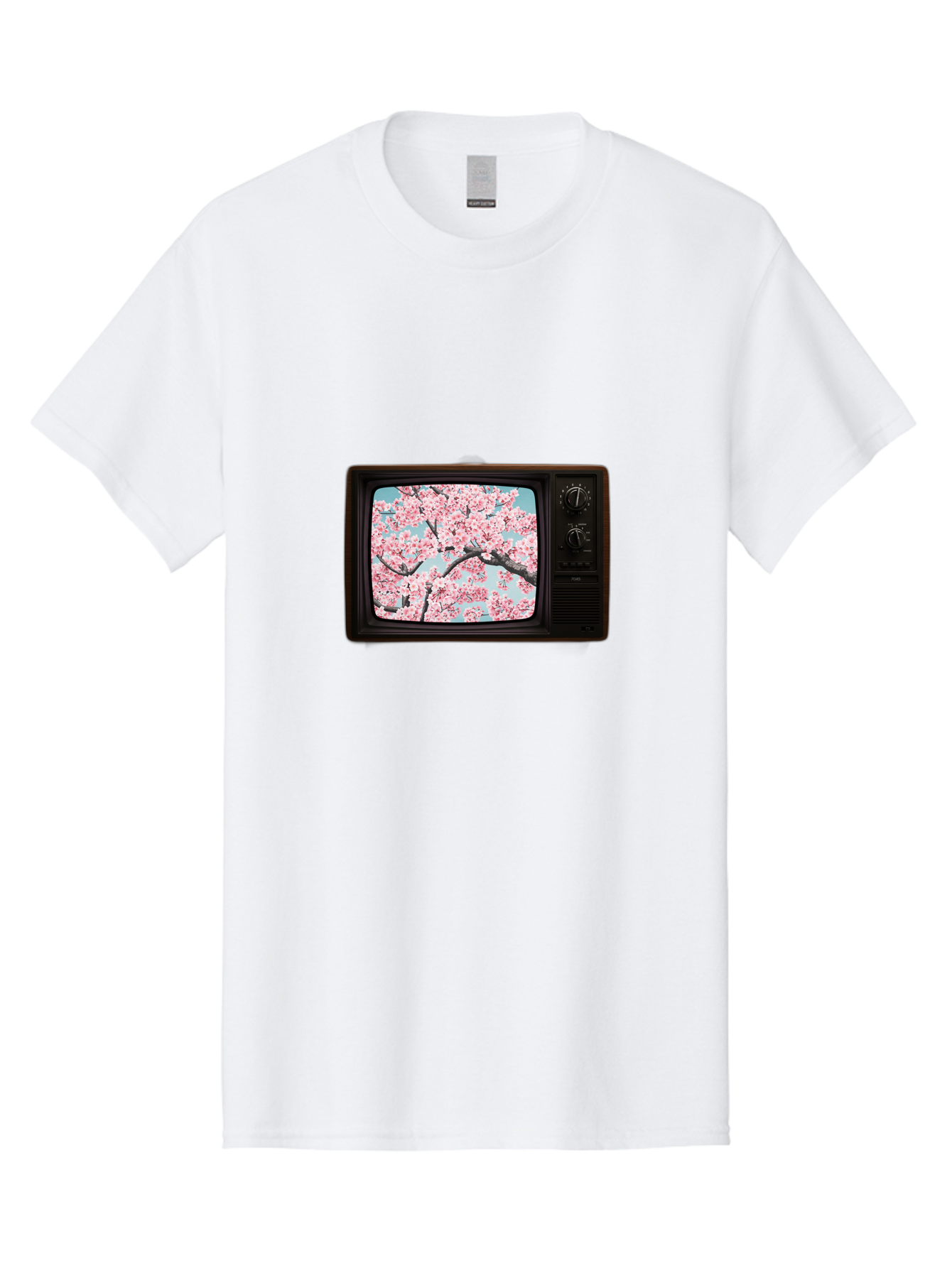 Old-Television-With-Cherry-Blossoms Men'S Graphic Tee, 100% Cotton, Comfortable Casual Summer Wear, Machine Washable, Vintage Camera, Old Camera, Antique Camera, Black Camera, Classic Photography, Photography Equipment, Nostalgic Device, Bak994