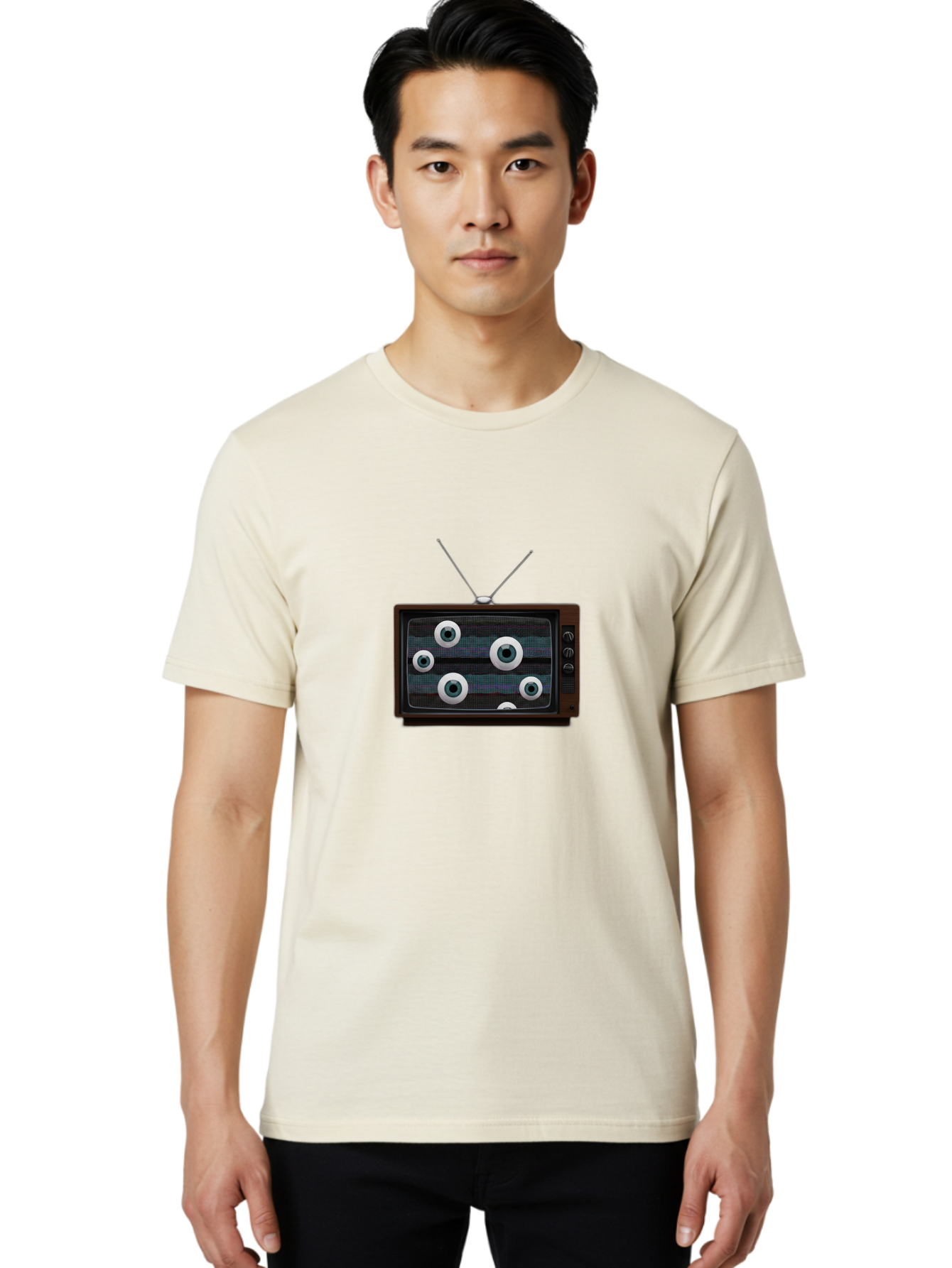 Old-Tv-Set Men'S Graphic Tee, 100% Cotton, Comfortable Casual Summer Wear, Machine Washable, Vintage Camera, Old Camera, Antique Camera, Black Camera, Classic Photography, Photography Equipment, Nostalgic Device, Film Camera, Camera Art Bak995