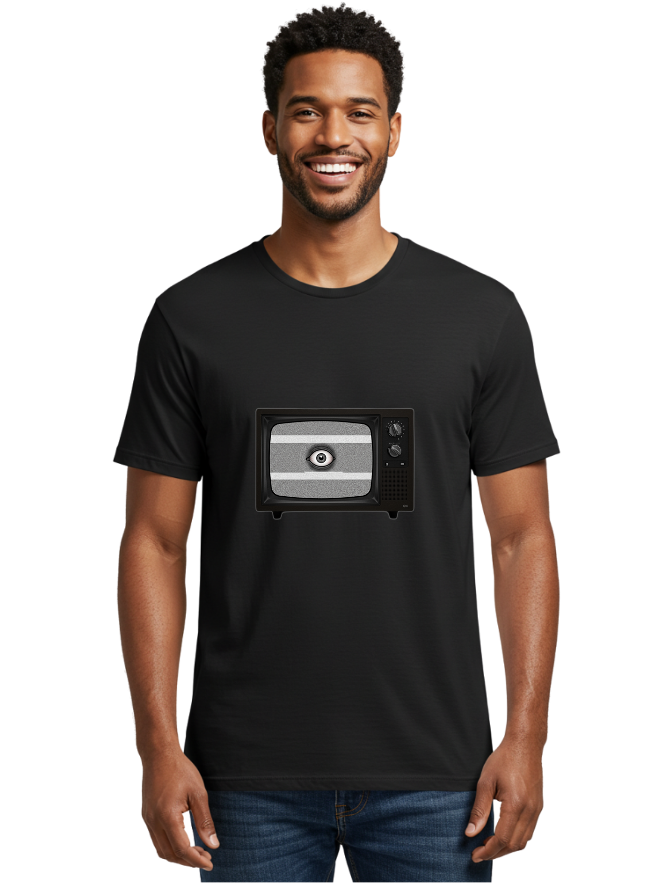 Old-Tv-With-Eye Men'S Graphic Tee, 100% Cotton, Comfortable Casual Summer Wear, Machine Washable, Vintage Camera, Old Camera, Antique Camera, Black Camera, Classic Photography, Photography Equipment, Nostalgic Device, Film Camera, Camera Art Bak996
