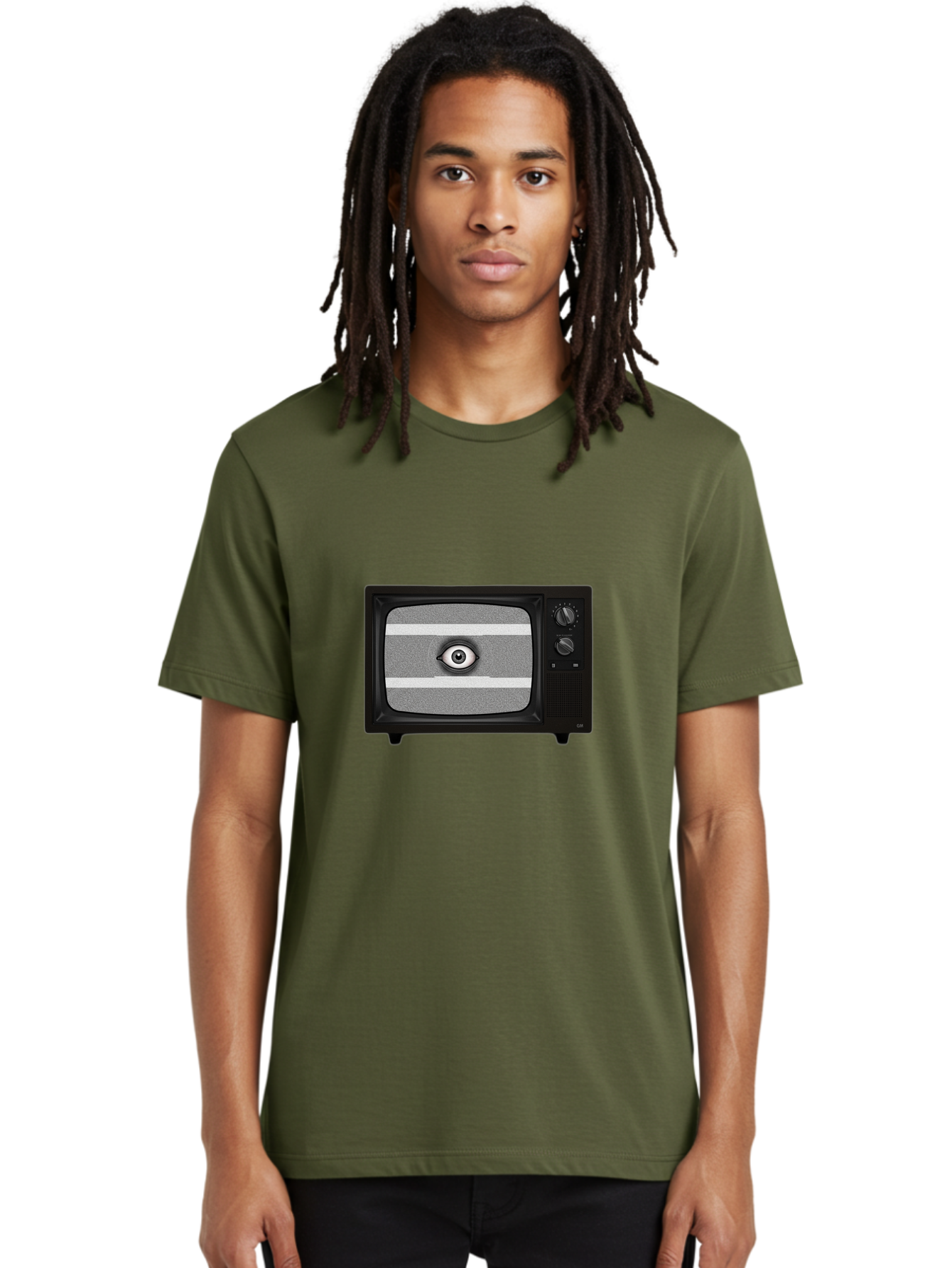 Old-Tv-With-Eye Men'S Graphic Tee, 100% Cotton, Comfortable Casual Summer Wear, Machine Washable, Vintage Camera, Old Camera, Antique Camera, Black Camera, Classic Photography, Photography Equipment, Nostalgic Device, Film Camera, Camera Art Bak996