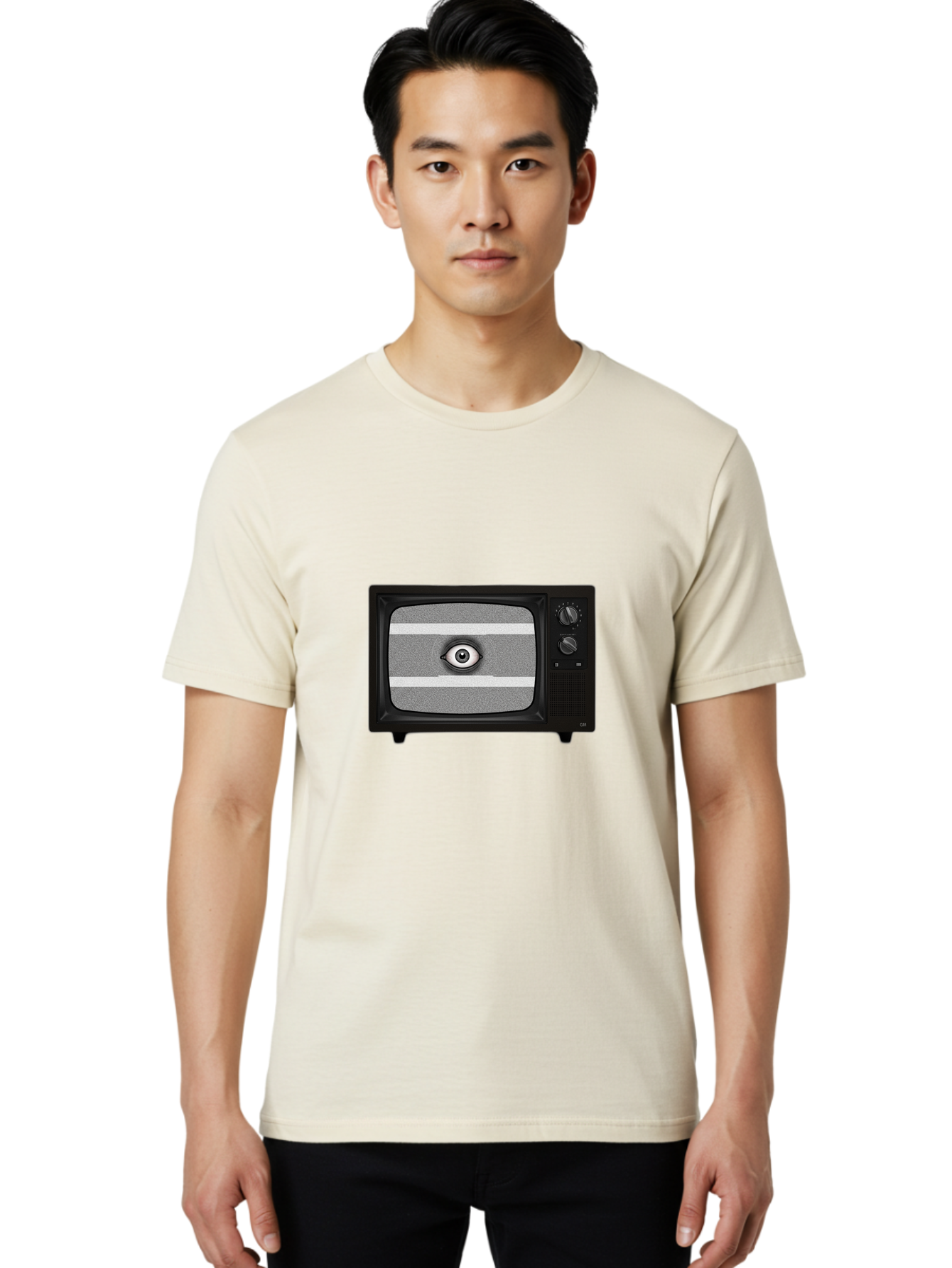 Old-Tv-With-Eye Men'S Graphic Tee, 100% Cotton, Comfortable Casual Summer Wear, Machine Washable, Vintage Camera, Old Camera, Antique Camera, Black Camera, Classic Photography, Photography Equipment, Nostalgic Device, Film Camera, Camera Art Bak996