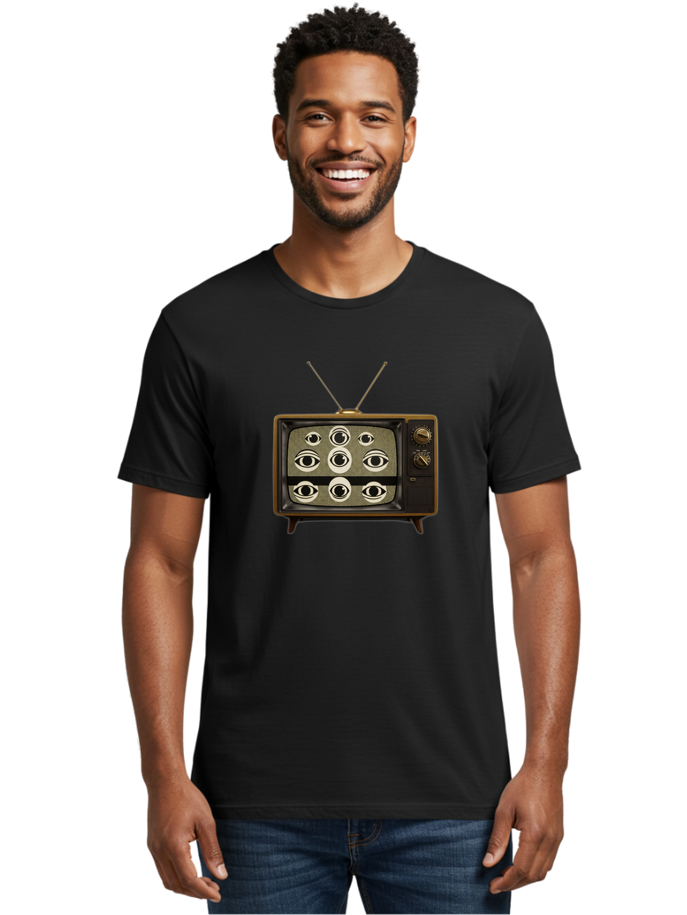 Old-Tv-With-Eyes Men'S Graphic Tee, 100% Cotton, Comfortable Casual Summer Wear, Machine Washable, Vintage Camera, Old Camera, Antique Camera, Black Camera, Classic Photography, Photography Equipment, Nostalgic Device, Film Camera, Camera Art Bak997