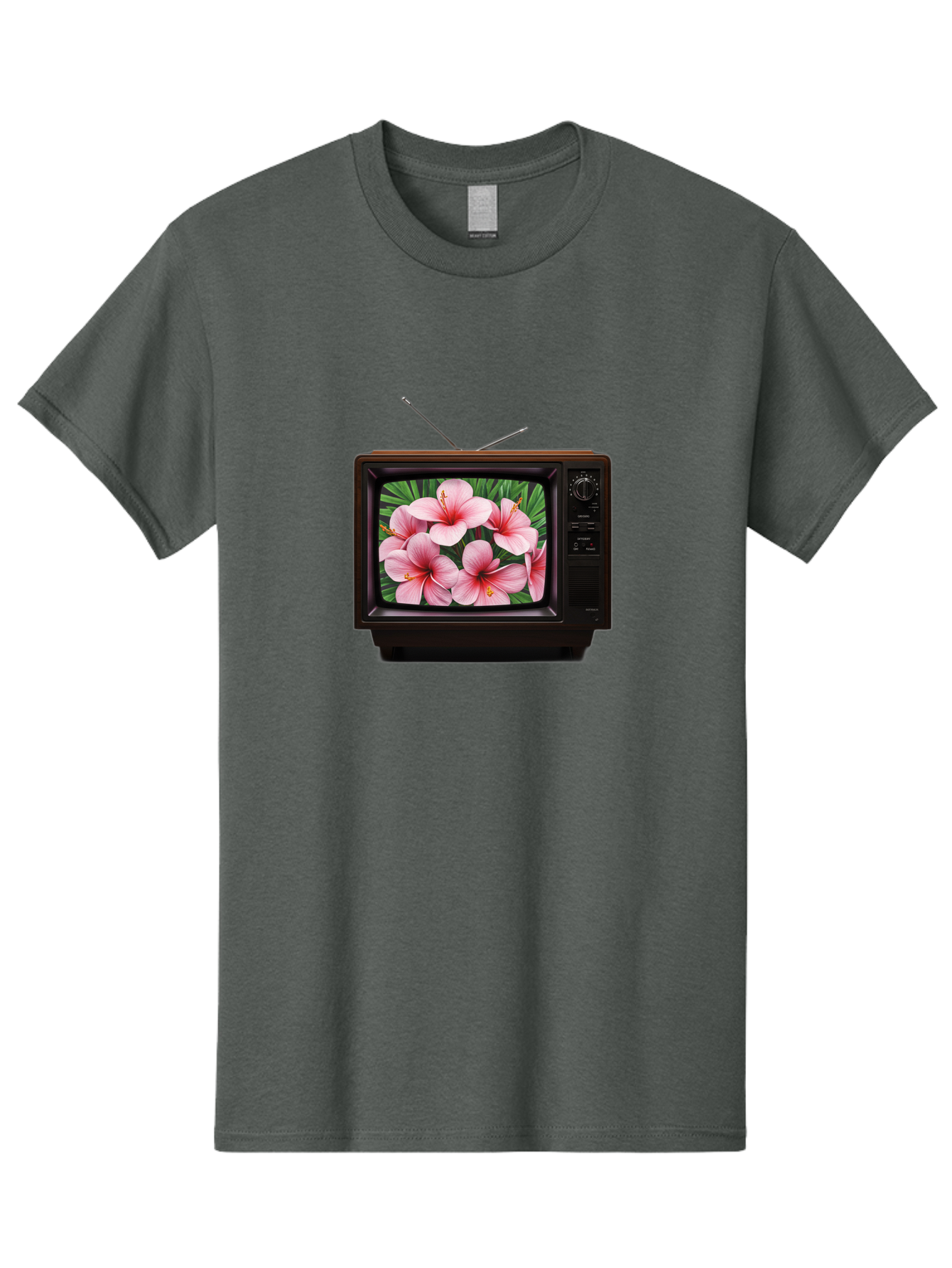 Old-Tv-With-Hibiscus-Flowers Men'S Graphic Tee, 100% Cotton, Comfortable Casual Summer Wear, Machine Washable, Vintage Camera, Old Camera, Antique Camera, Black Camera, Classic Photography, Photography Equipment, Nostalgic Device, Film Camera, Bak998