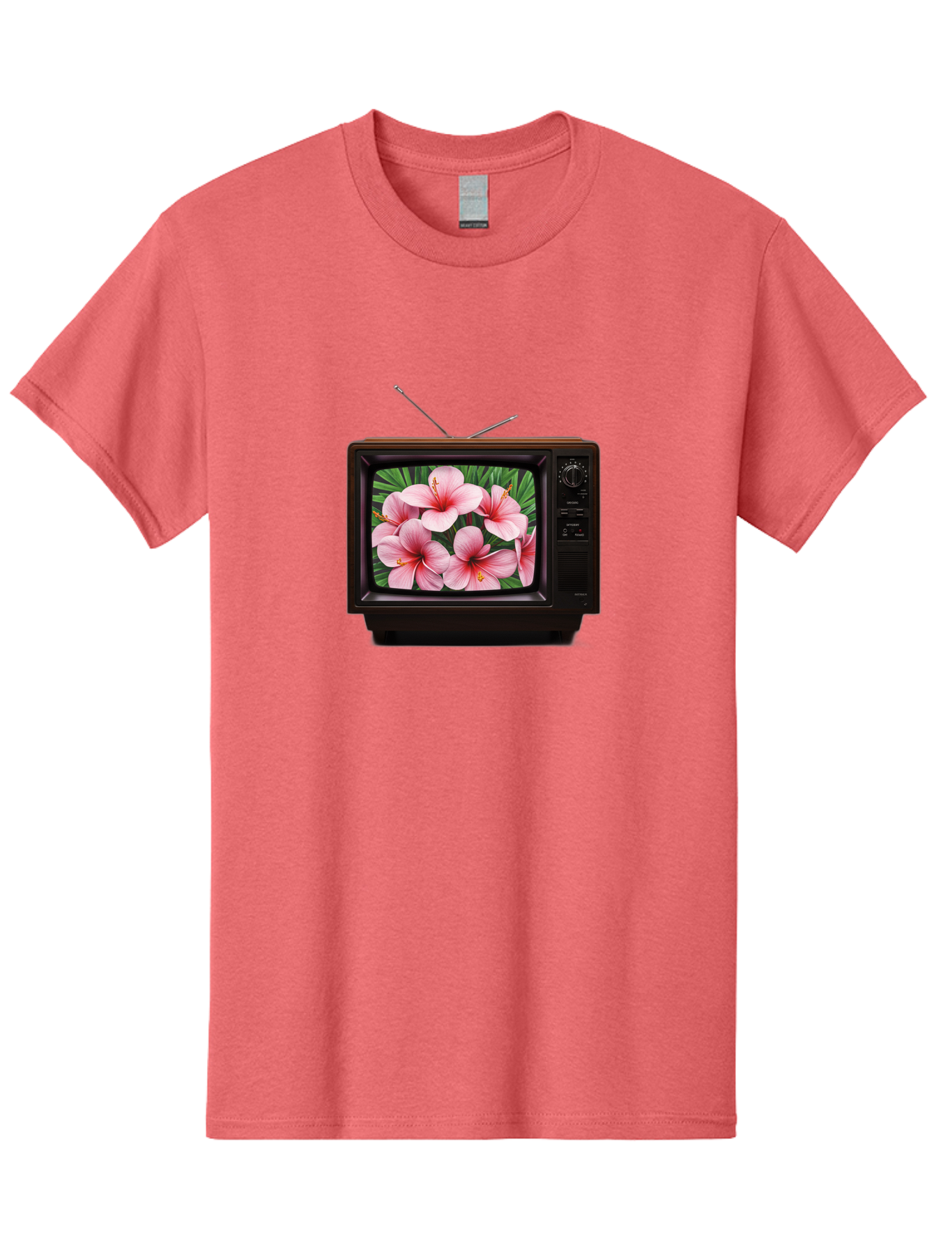 Old-Tv-With-Hibiscus-Flowers Men'S Graphic Tee, 100% Cotton, Comfortable Casual Summer Wear, Machine Washable, Vintage Camera, Old Camera, Antique Camera, Black Camera, Classic Photography, Photography Equipment, Nostalgic Device, Film Camera, Bak998