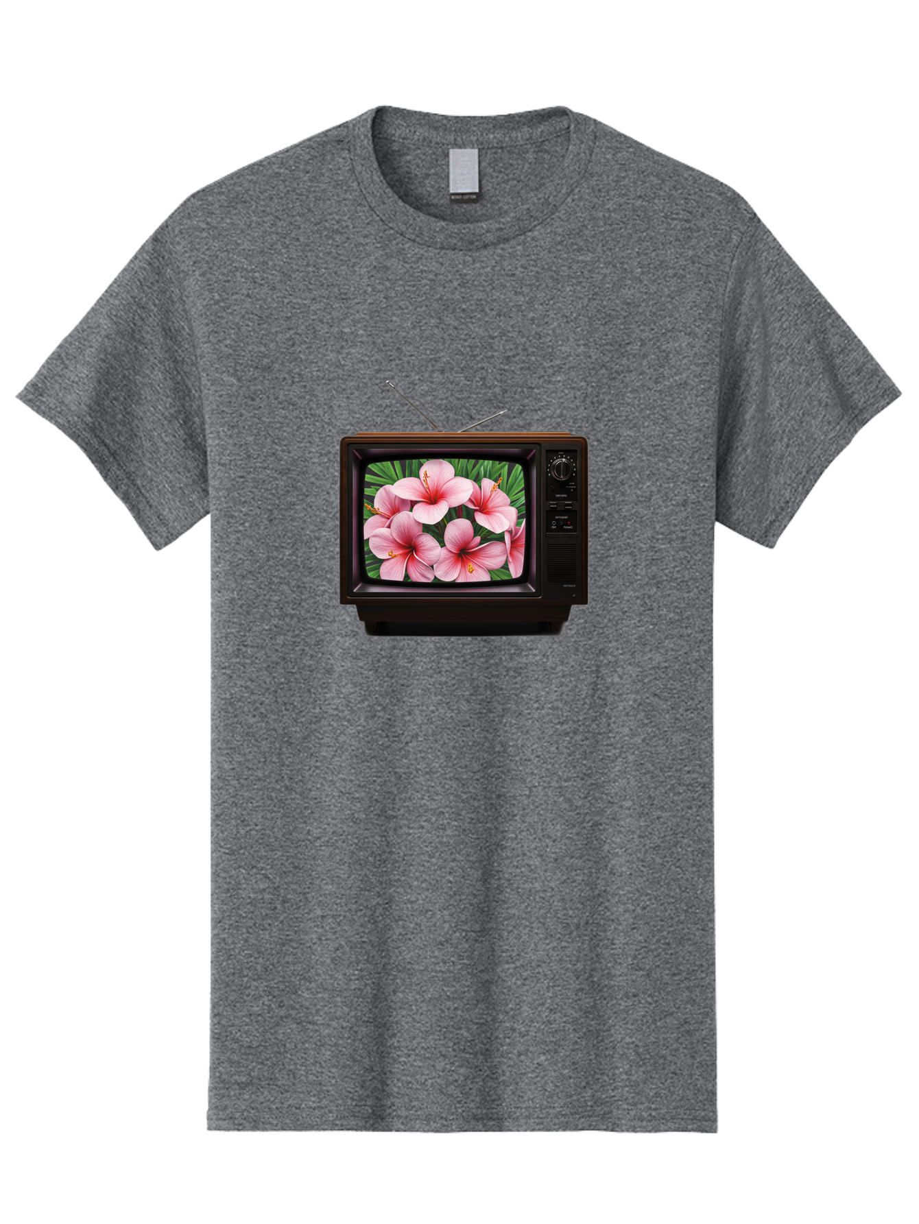 Old-Tv-With-Hibiscus-Flowers Men'S Graphic Tee, 100% Cotton, Comfortable Casual Summer Wear, Machine Washable, Vintage Camera, Old Camera, Antique Camera, Black Camera, Classic Photography, Photography Equipment, Nostalgic Device, Film Camera, Bak998
