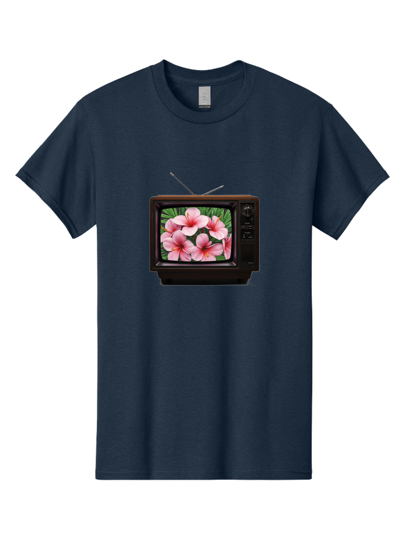 Old-Tv-With-Hibiscus-Flowers Men'S Graphic Tee, 100% Cotton, Comfortable Casual Summer Wear, Machine Washable, Vintage Camera, Old Camera, Antique Camera, Black Camera, Classic Photography, Photography Equipment, Nostalgic Device, Film Camera, Bak998
