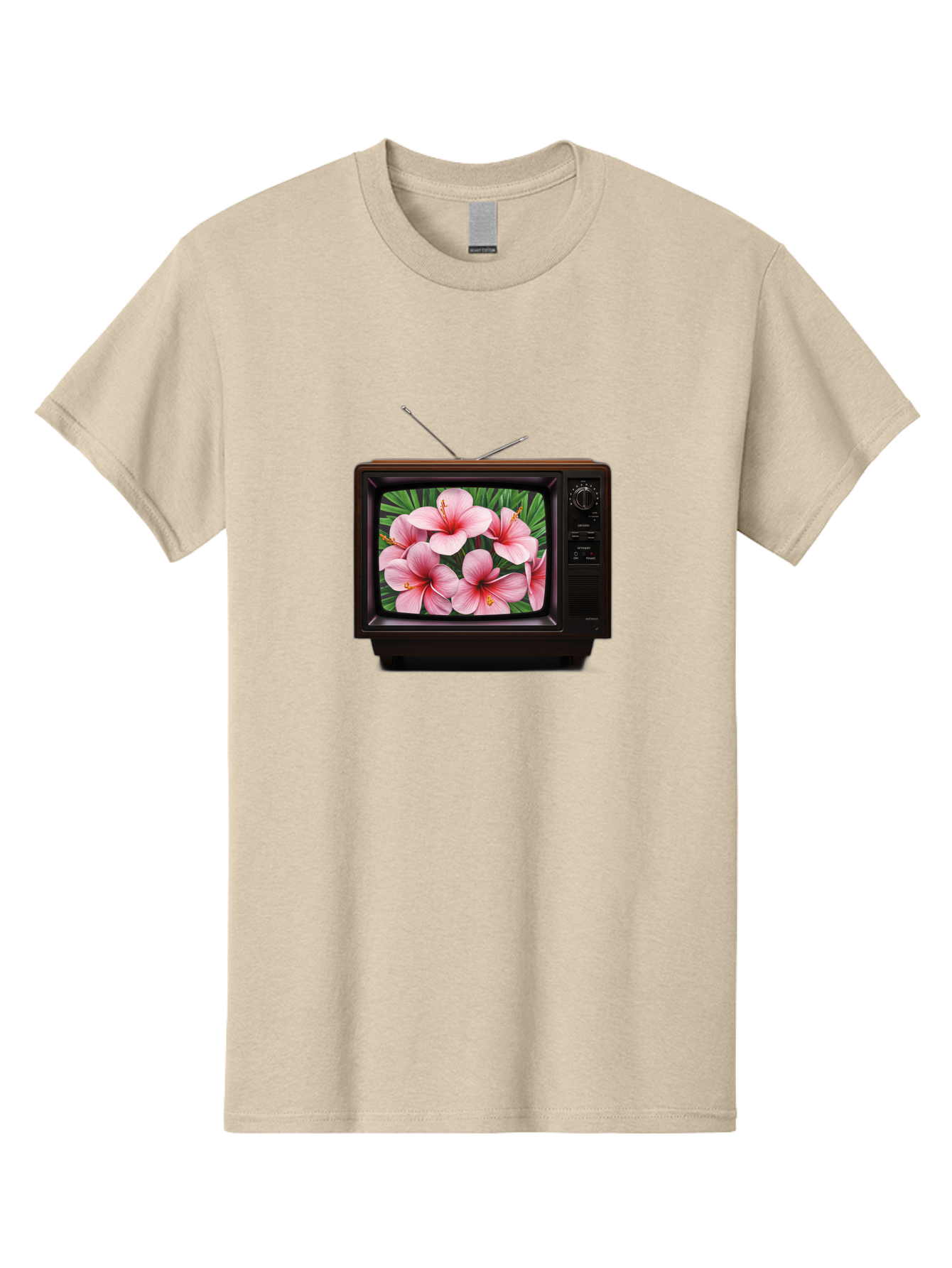 Old-Tv-With-Hibiscus-Flowers Men'S Graphic Tee, 100% Cotton, Comfortable Casual Summer Wear, Machine Washable, Vintage Camera, Old Camera, Antique Camera, Black Camera, Classic Photography, Photography Equipment, Nostalgic Device, Film Camera, Bak998