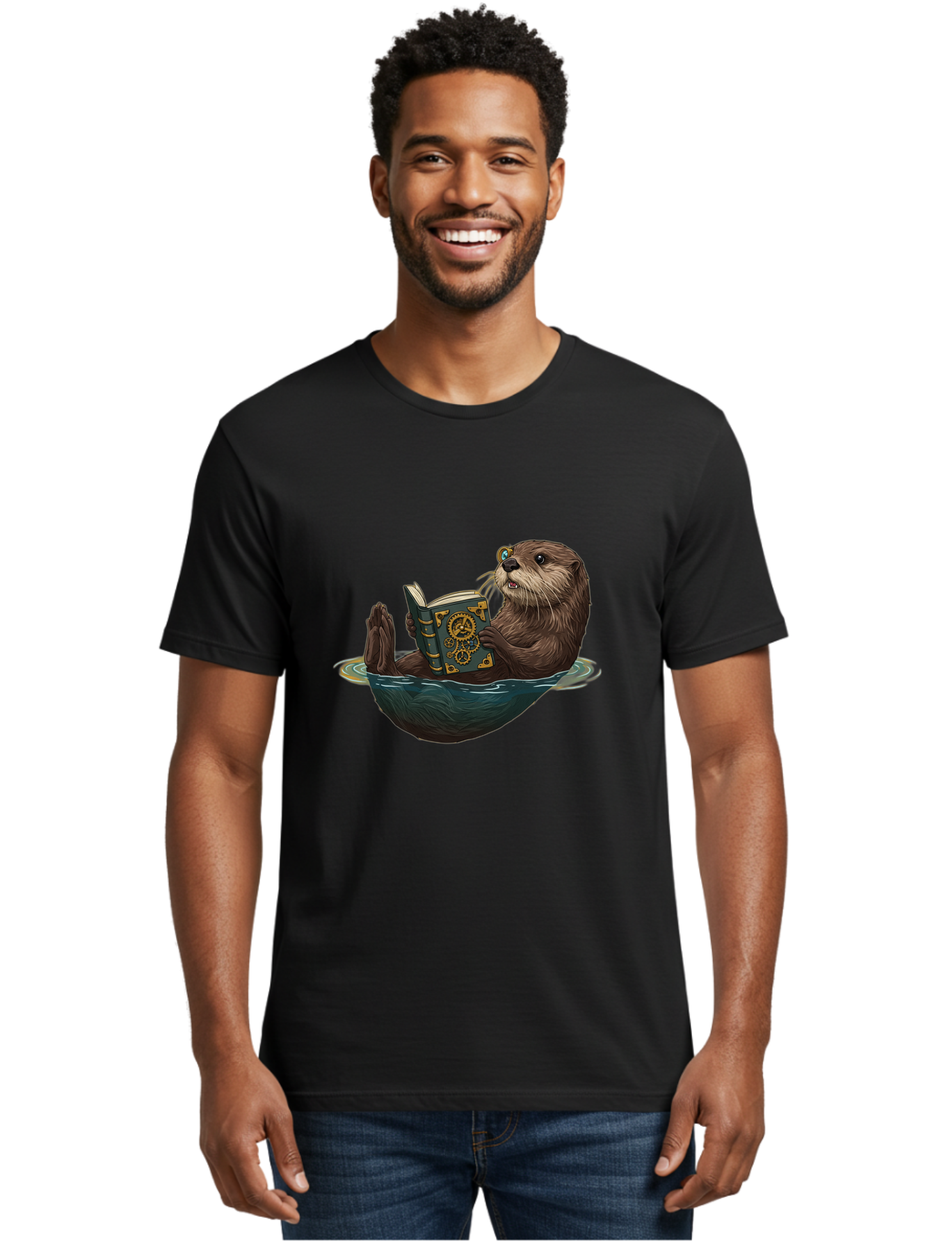 Otter-Reading-Book-1 Men'S Graphic Tee, 100% Cotton, Comfortable Casual Summer Wear, Machine Washable, Vintage Camera, Old Camera, Antique Camera, Black Camera, Classic Photography, Photography Equipment, Nostalgic Device, Film Camera, Bal011