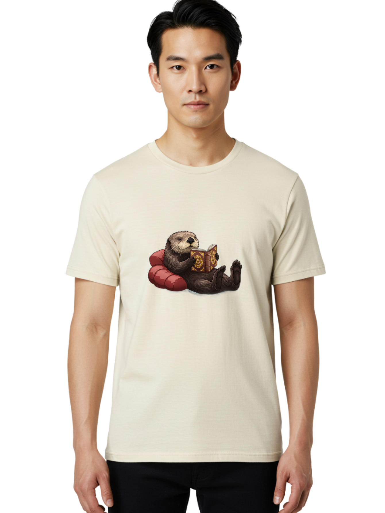 Otter-Reading-Book Men'S Graphic Tee, 100% Cotton, Comfortable Casual Summer Wear, Machine Washable, Vintage Camera, Old Camera, Antique Camera, Black Camera, Classic Photography, Photography Equipment, Nostalgic Device, Film Camera, Bal012