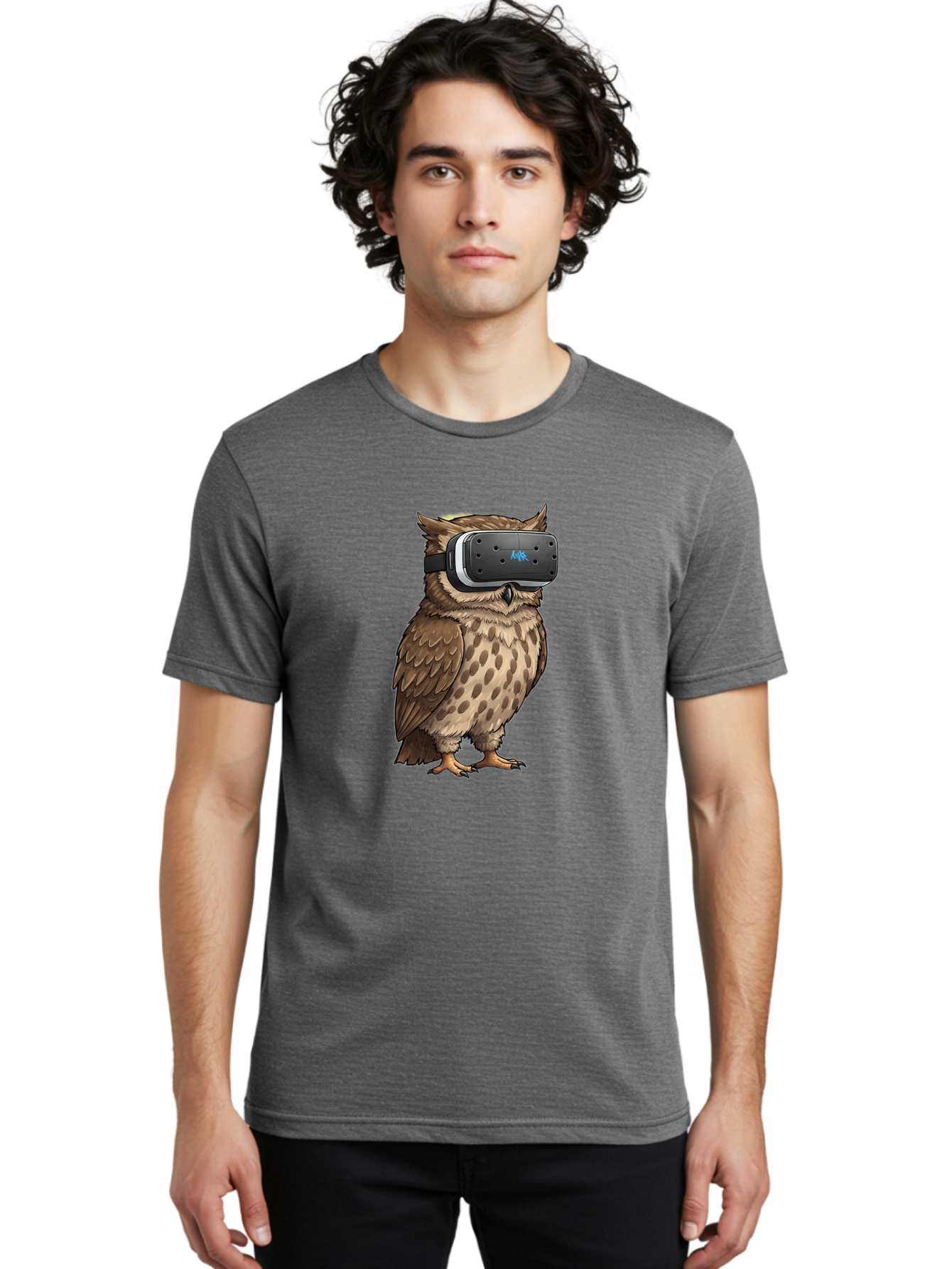 Owl-Wearing-Meta-Quest-3-Vr-Headset Men'S Graphic Tee, 100% Cotton, Comfortable Casual Summer Wear, Machine Washable, Vintage Camera, Old Camera, Antique Camera, Black Camera, Classic Photography, Photography Equipment, Nostalgic Device, Bal025