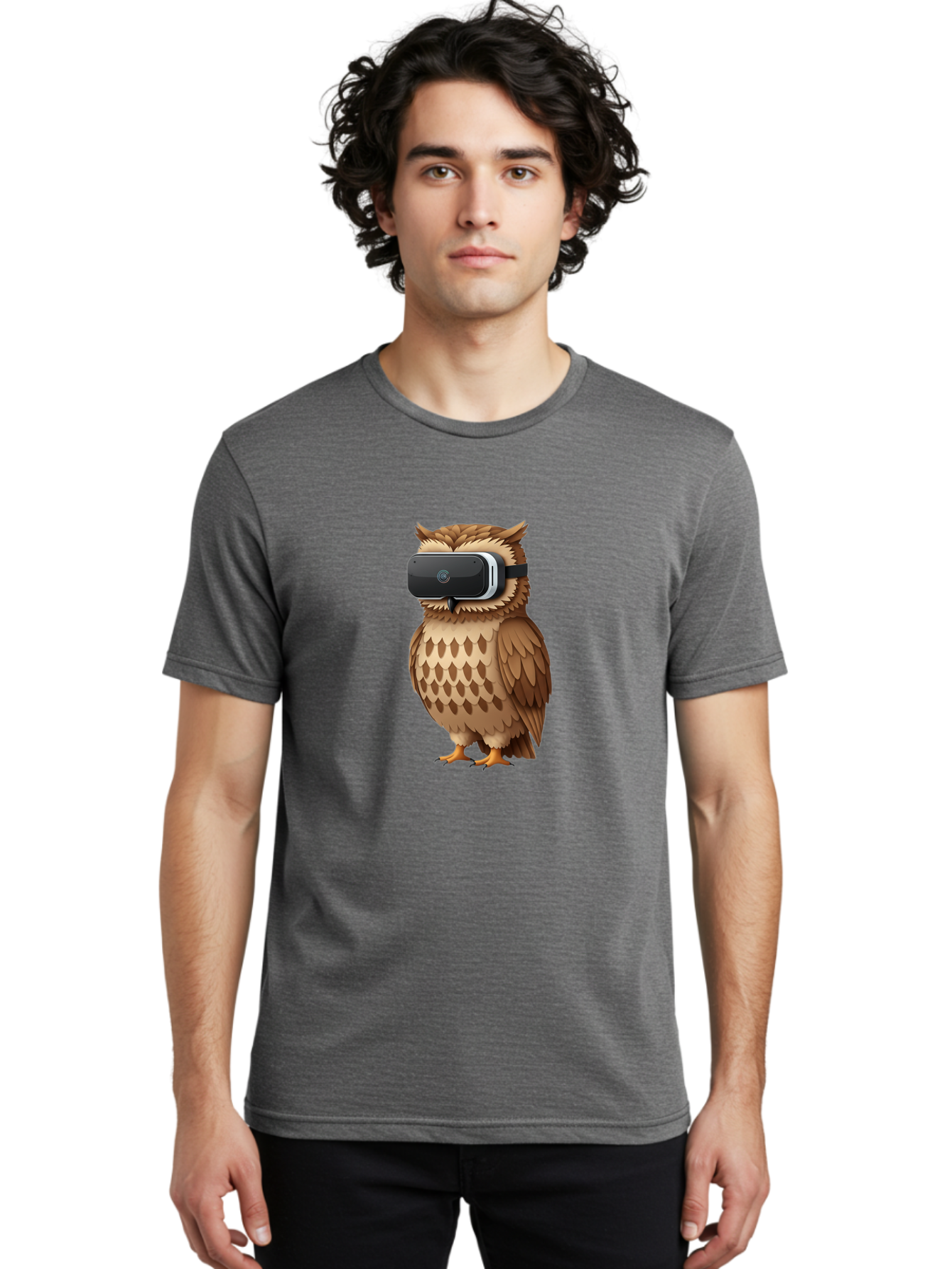 Owl-Wearing-Vr-Headset-1 Men'S Graphic Tee, 100% Cotton, Comfortable Casual Summer Wear, Machine Washable, Vintage Camera, Old Camera, Antique Camera, Black Camera, Classic Photography, Photography Equipment, Nostalgic Device, Film Camera, Bal026