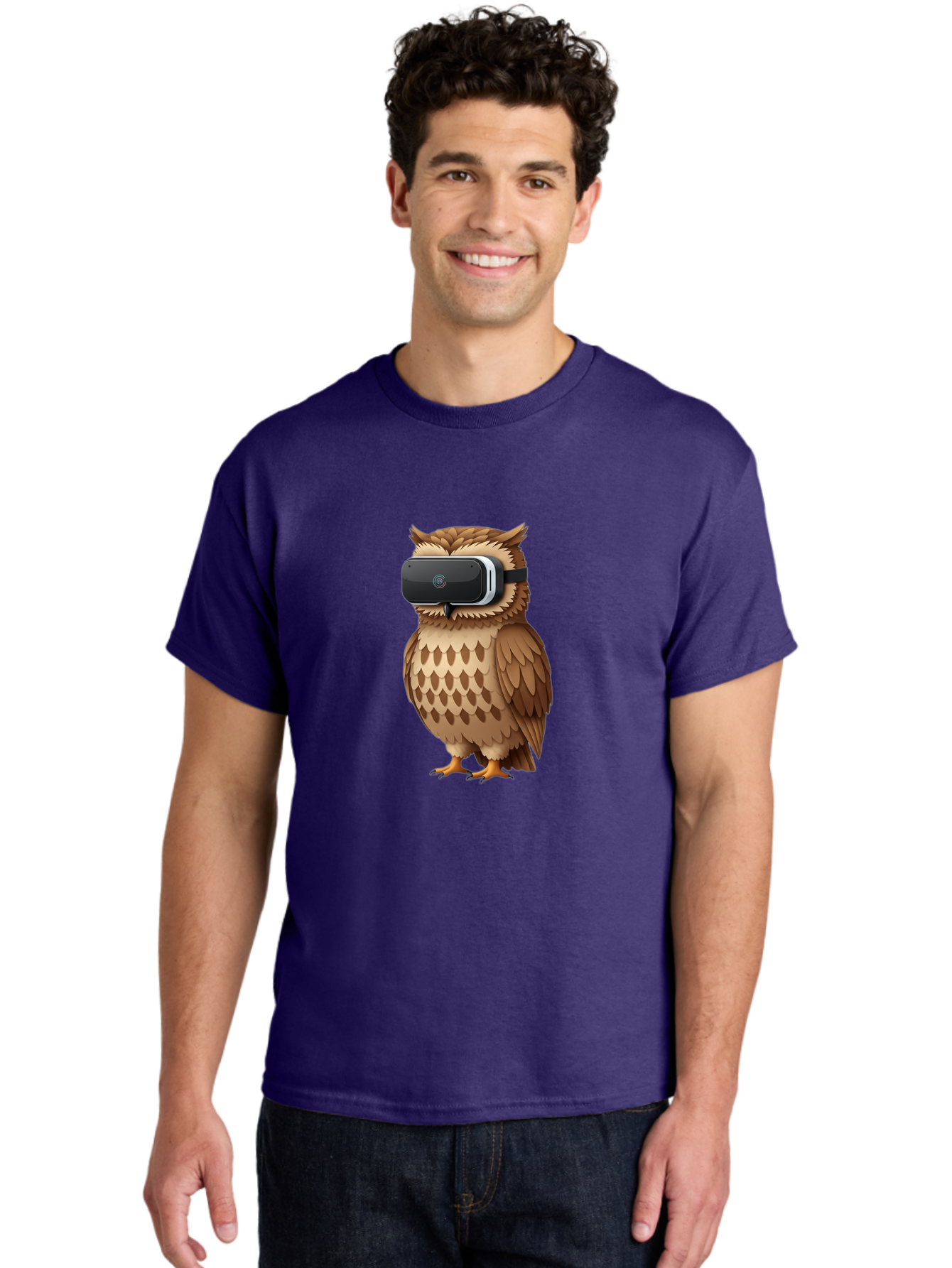 Owl-Wearing-Vr-Headset-1 Men'S Graphic Tee, 100% Cotton, Comfortable Casual Summer Wear, Machine Washable, Vintage Camera, Old Camera, Antique Camera, Black Camera, Classic Photography, Photography Equipment, Nostalgic Device, Film Camera, Bal026