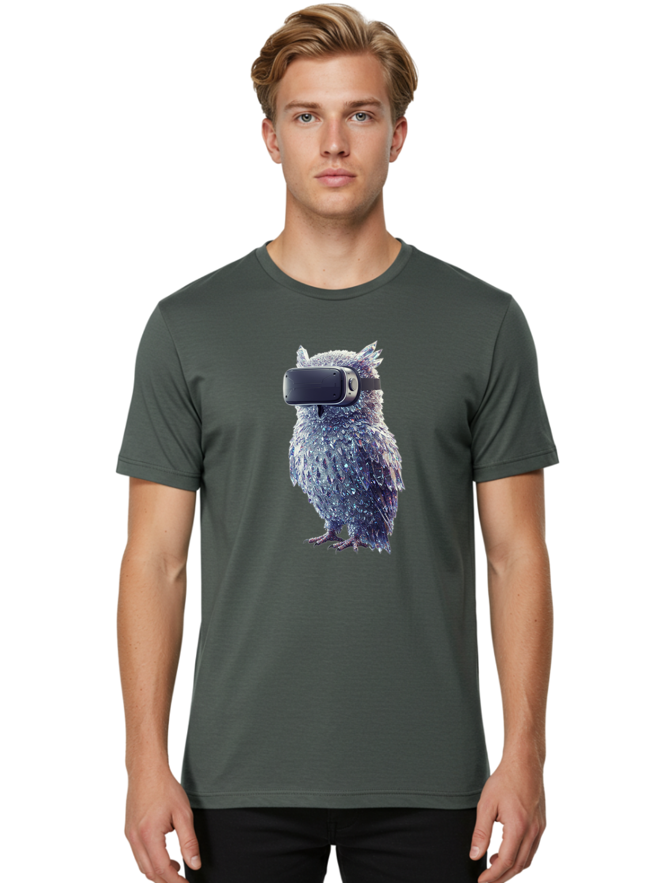 Owl-Wearing-Vr-Headset Men'S Graphic Tee, 100% Cotton, Comfortable Casual Summer Wear, Machine Washable, Vintage Camera, Old Camera, Antique Camera, Black Camera, Classic Photography, Photography Equipment, Nostalgic Device, Film Camera, Bal027