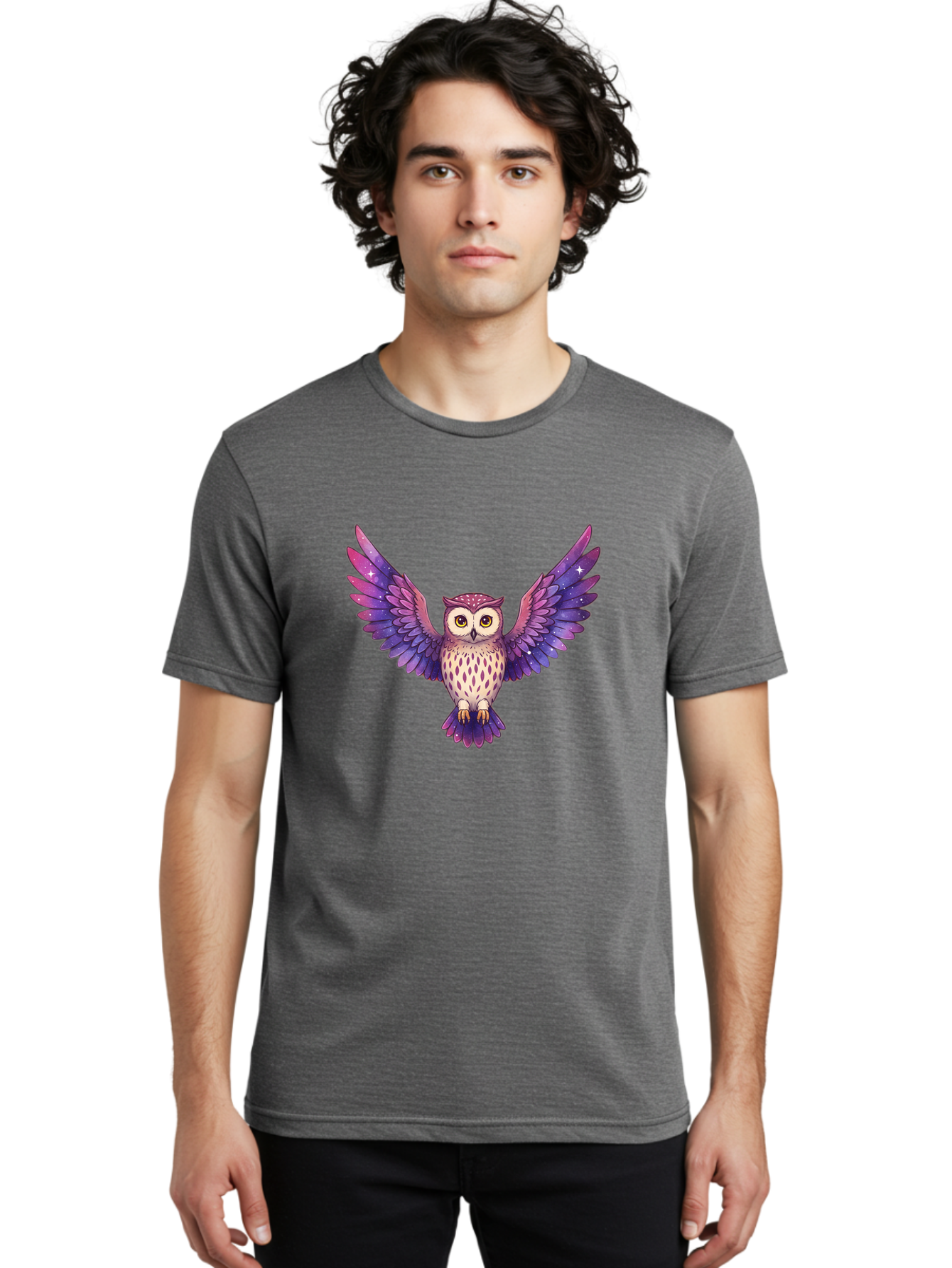 Owl-With-Galaxy-Feathers Men'S Graphic Tee, 100% Cotton, Comfortable Casual Summer Wear, Machine Washable, Vintage Camera, Old Camera, Antique Camera, Black Camera, Classic Photography, Photography Equipment, Nostalgic Device, Film Camera, Bal029