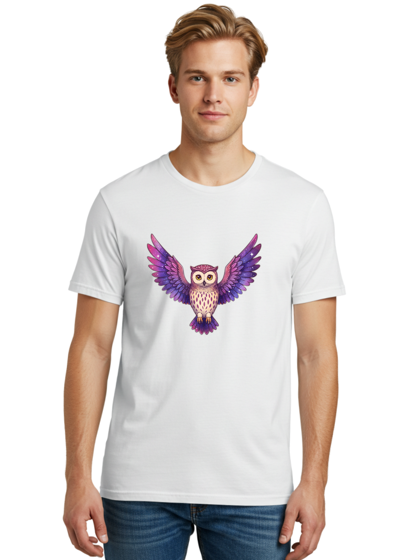 Owl-With-Galaxy-Feathers Men'S Graphic Tee, 100% Cotton, Comfortable Casual Summer Wear, Machine Washable, Vintage Camera, Old Camera, Antique Camera, Black Camera, Classic Photography, Photography Equipment, Nostalgic Device, Film Camera, Bal029