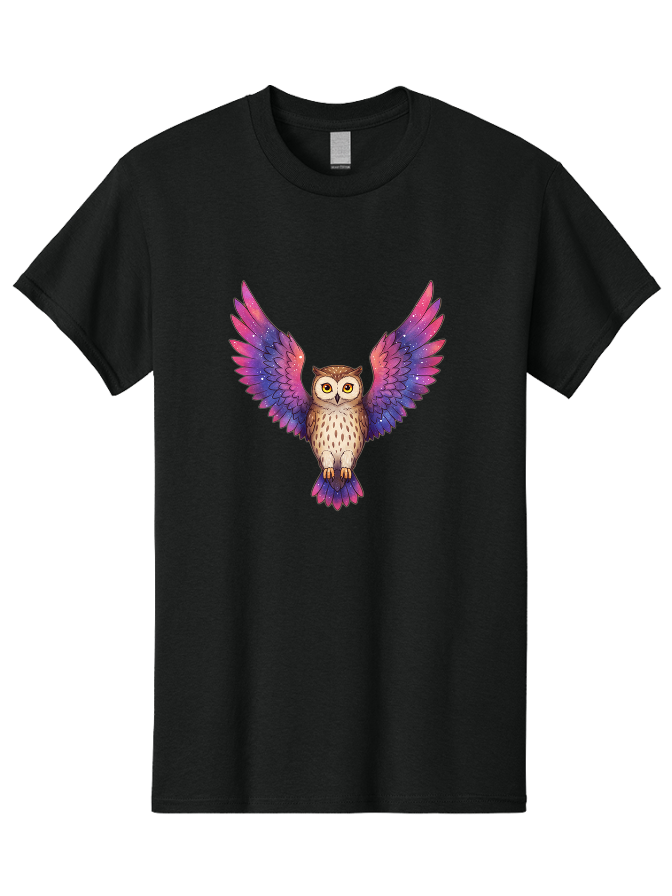 Owl-With-Galaxy-Wings-1 Men'S Graphic Tee, 100% Cotton, Comfortable Casual Summer Wear, Machine Washable, Vintage Camera, Old Camera, Antique Camera, Black Camera, Classic Photography, Photography Equipment, Nostalgic Device, Film Camera, Bal030