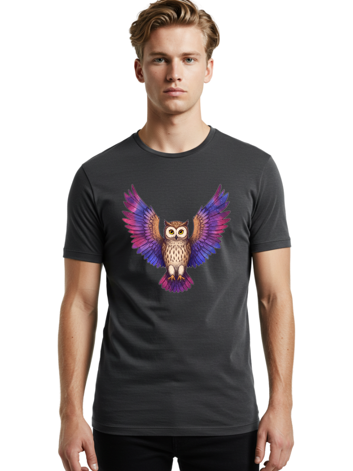 Owl-With-Galaxy-Wings Men'S Graphic Tee, 100% Cotton, Comfortable Casual Summer Wear, Machine Washable, Vintage Camera, Old Camera, Antique Camera, Black Camera, Classic Photography, Photography Equipment, Nostalgic Device, Film Camera, Bal031