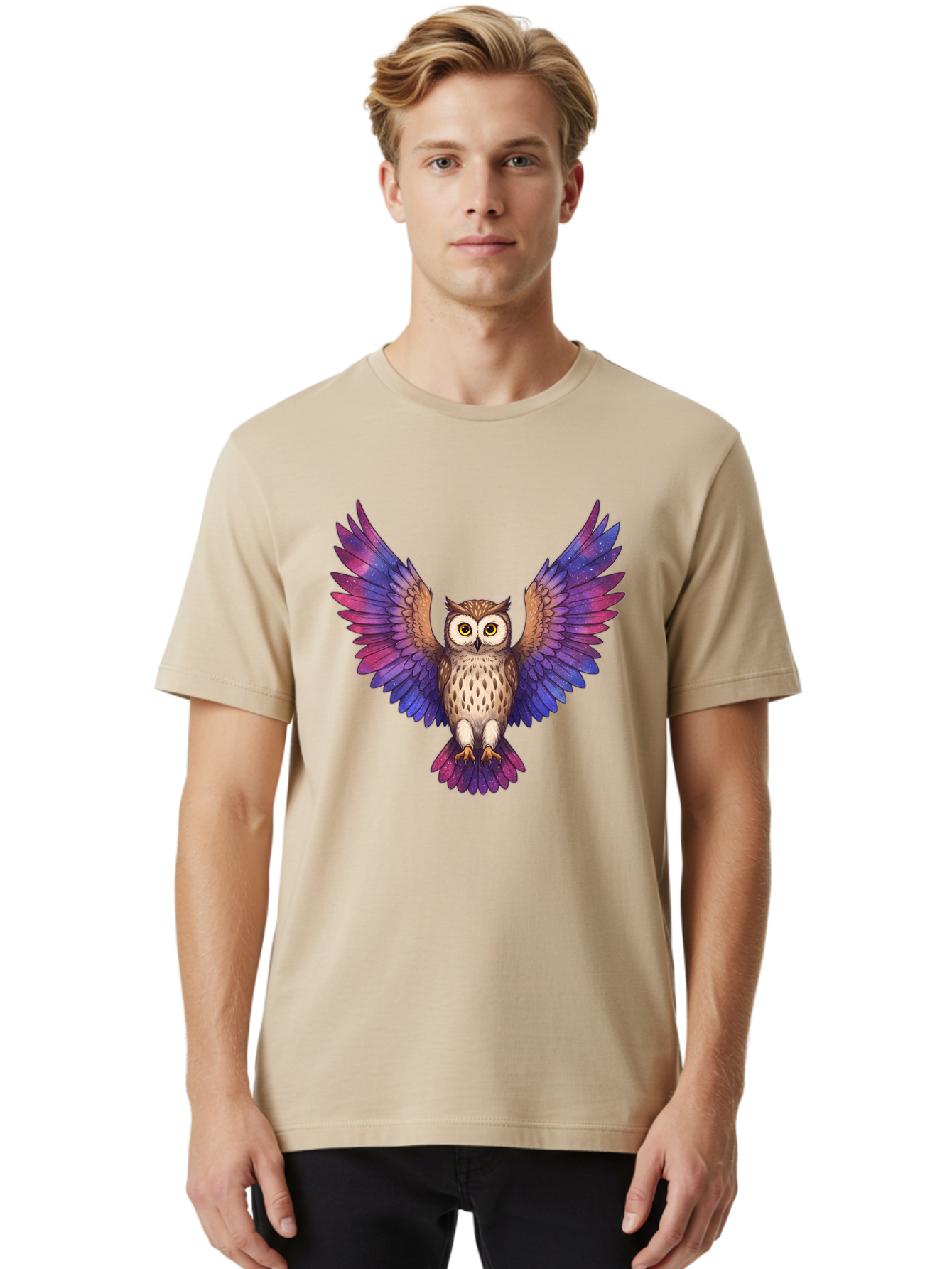 Owl-With-Galaxy-Wings Men'S Graphic Tee, 100% Cotton, Comfortable Casual Summer Wear, Machine Washable, Vintage Camera, Old Camera, Antique Camera, Black Camera, Classic Photography, Photography Equipment, Nostalgic Device, Film Camera, Bal031