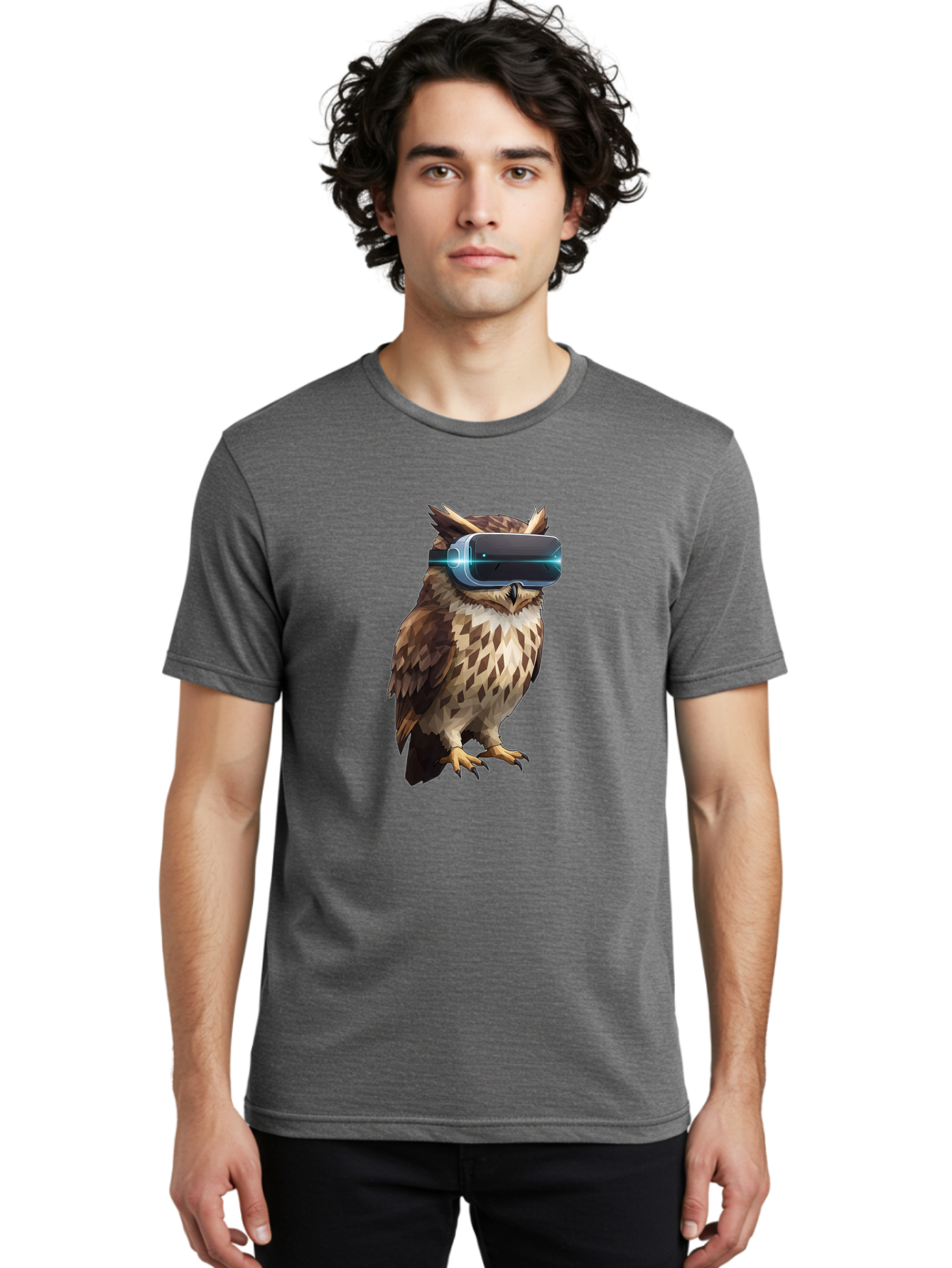 Owl-With-Vr-Headset-1 Men'S Graphic Tee, 100% Cotton, Comfortable Casual Summer Wear, Machine Washable, Vintage Camera, Old Camera, Antique Camera, Black Camera, Classic Photography, Photography Equipment, Nostalgic Device, Film Camera, Bal032
