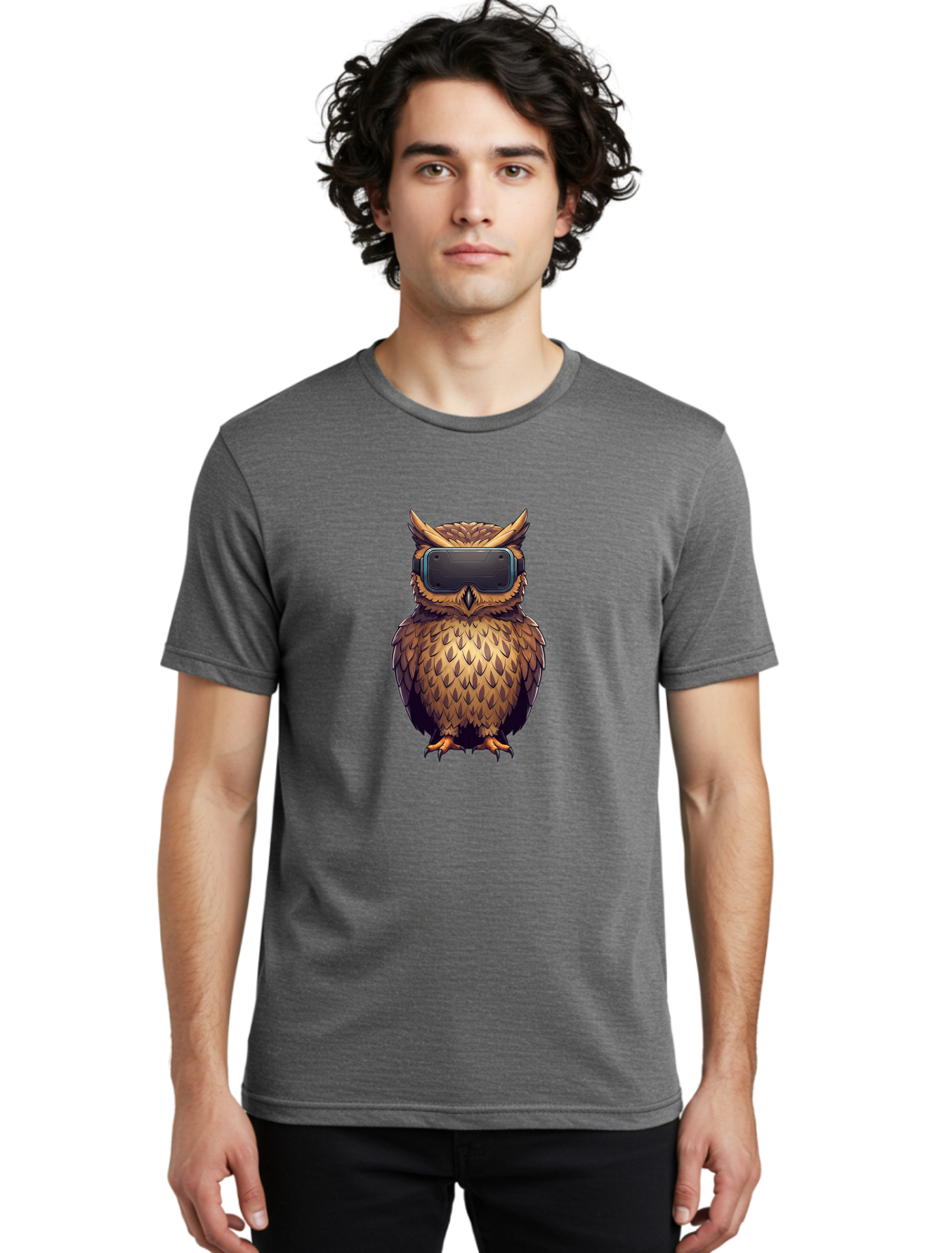 Owl-With-Vr-Headset-4 Men'S Graphic Tee, 100% Cotton, Comfortable Casual Summer Wear, Machine Washable, Vintage Camera, Old Camera, Antique Camera, Black Camera, Classic Photography, Photography Equipment, Nostalgic Device, Film Camera, Bal035