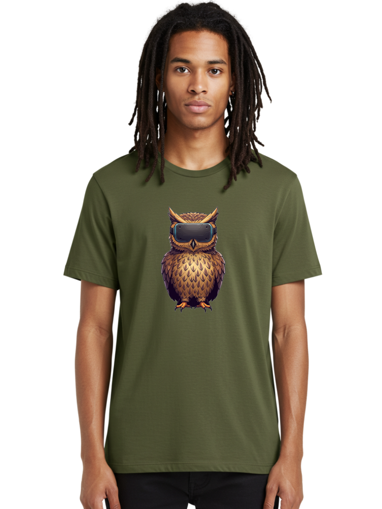 Owl-With-Vr-Headset-4 Men'S Graphic Tee, 100% Cotton, Comfortable Casual Summer Wear, Machine Washable, Vintage Camera, Old Camera, Antique Camera, Black Camera, Classic Photography, Photography Equipment, Nostalgic Device, Film Camera, Bal035