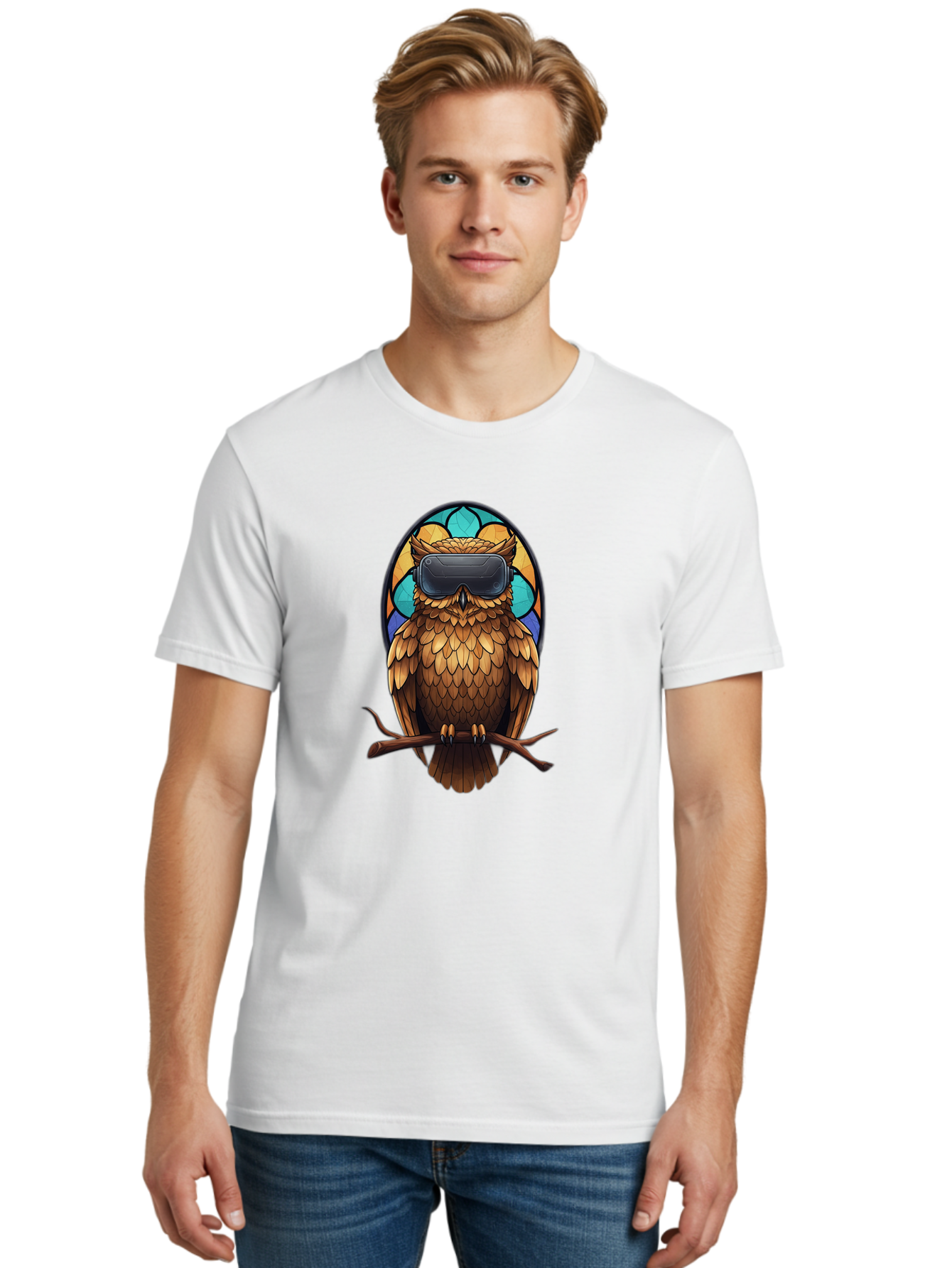 Owl-With-Vr-Headset-5 Men'S Graphic Tee, 100% Cotton, Comfortable Casual Summer Wear, Machine Washable, Vintage Camera, Old Camera, Antique Camera, Black Camera, Classic Photography, Photography Equipment, Nostalgic Device, Film Camera, Bal036