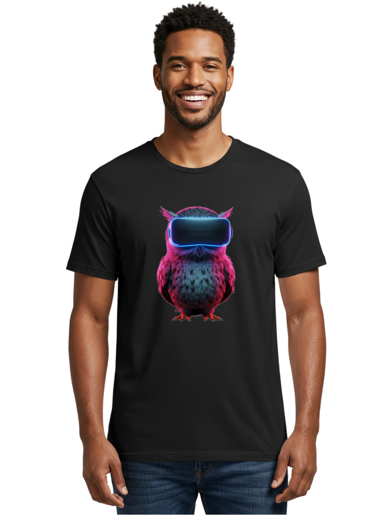 Owl-With-Vr-Headset Men'S Graphic Tee, 100% Cotton, Comfortable Casual Summer Wear, Machine Washable, Vintage Camera, Old Camera, Antique Camera, Black Camera, Classic Photography, Photography Equipment, Nostalgic Device, Film Camera, Bal037