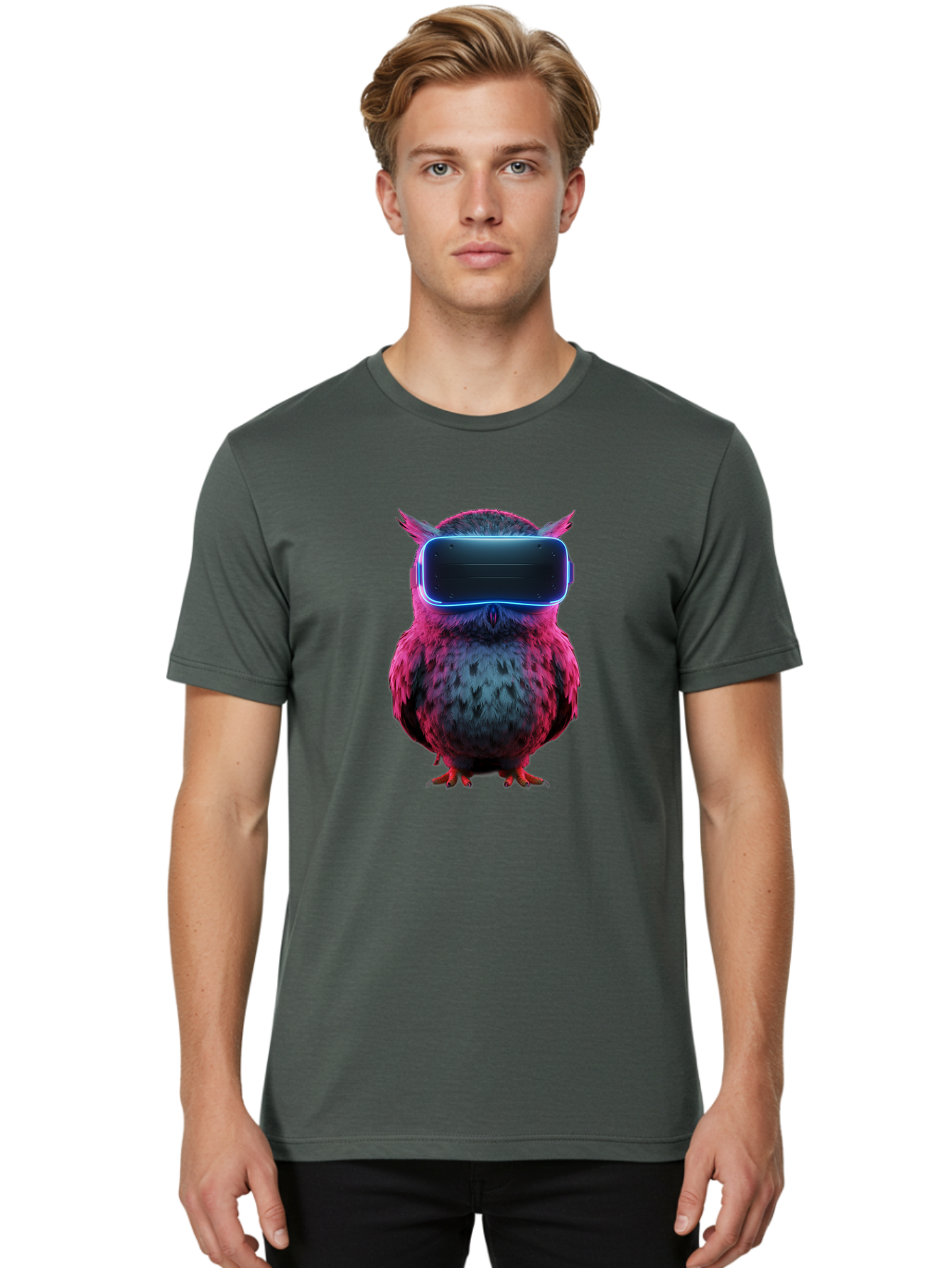 Owl-With-Vr-Headset Men'S Graphic Tee, 100% Cotton, Comfortable Casual Summer Wear, Machine Washable, Vintage Camera, Old Camera, Antique Camera, Black Camera, Classic Photography, Photography Equipment, Nostalgic Device, Film Camera, Bal037