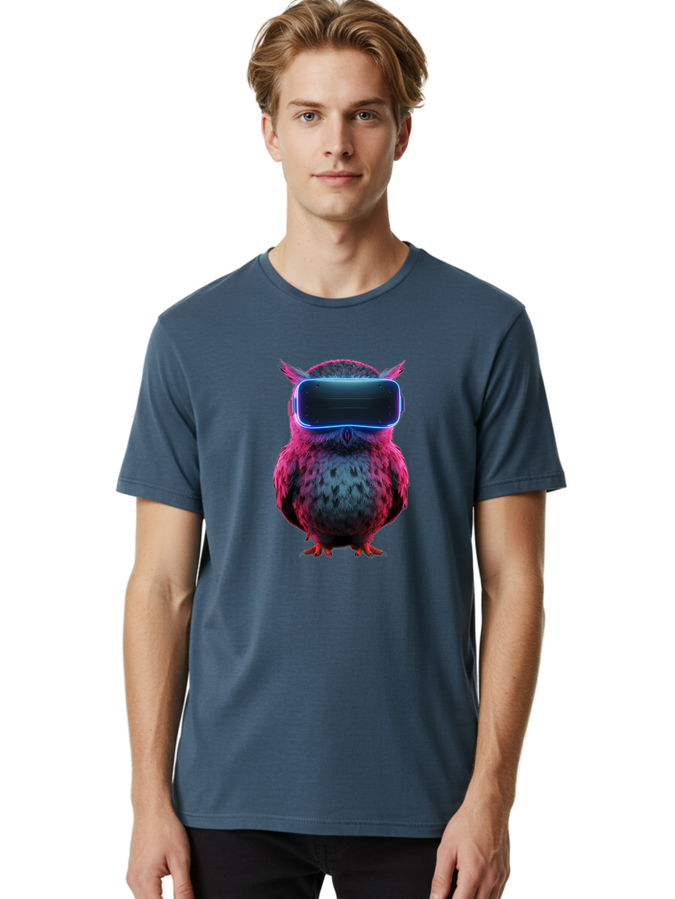 Owl-With-Vr-Headset Men'S Graphic Tee, 100% Cotton, Comfortable Casual Summer Wear, Machine Washable, Vintage Camera, Old Camera, Antique Camera, Black Camera, Classic Photography, Photography Equipment, Nostalgic Device, Film Camera, Bal037