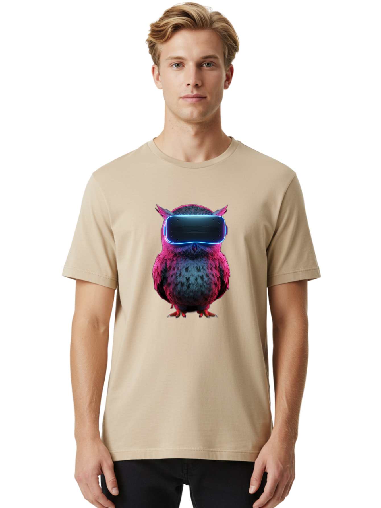 Owl-With-Vr-Headset Men'S Graphic Tee, 100% Cotton, Comfortable Casual Summer Wear, Machine Washable, Vintage Camera, Old Camera, Antique Camera, Black Camera, Classic Photography, Photography Equipment, Nostalgic Device, Film Camera, Bal037