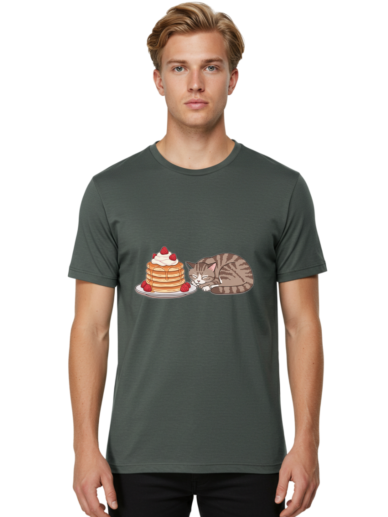 Pancakes-Cat Men'S Graphic Tee, 100% Cotton, Comfortable Casual Summer Wear, Machine Washable, Vintage Camera, Old Camera, Antique Camera, Black Camera, Classic Photography, Photography Equipment, Nostalgic Device, Film Camera, Camera Art Bal041