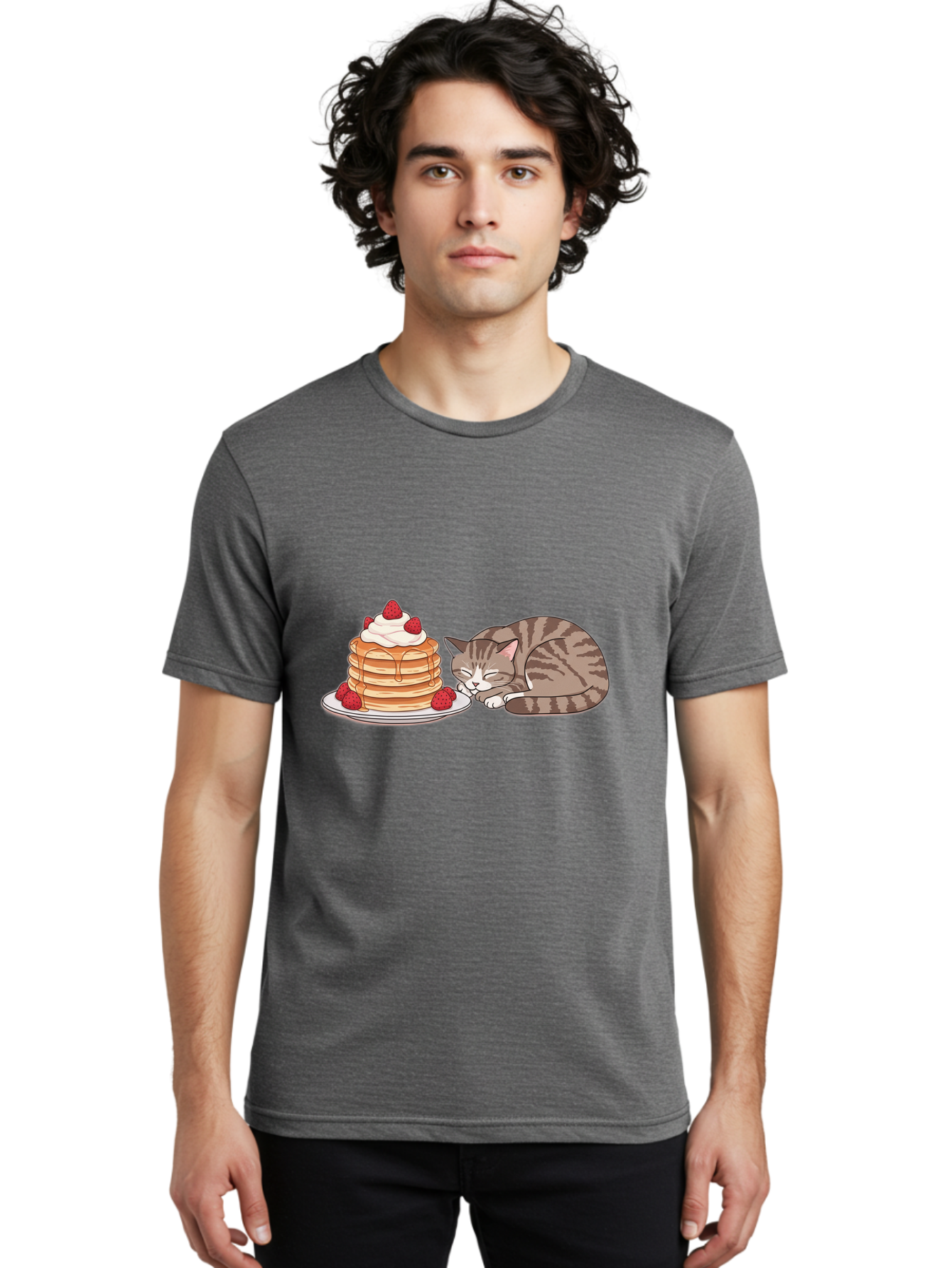Pancakes-Cat Men'S Graphic Tee, 100% Cotton, Comfortable Casual Summer Wear, Machine Washable, Vintage Camera, Old Camera, Antique Camera, Black Camera, Classic Photography, Photography Equipment, Nostalgic Device, Film Camera, Camera Art Bal041