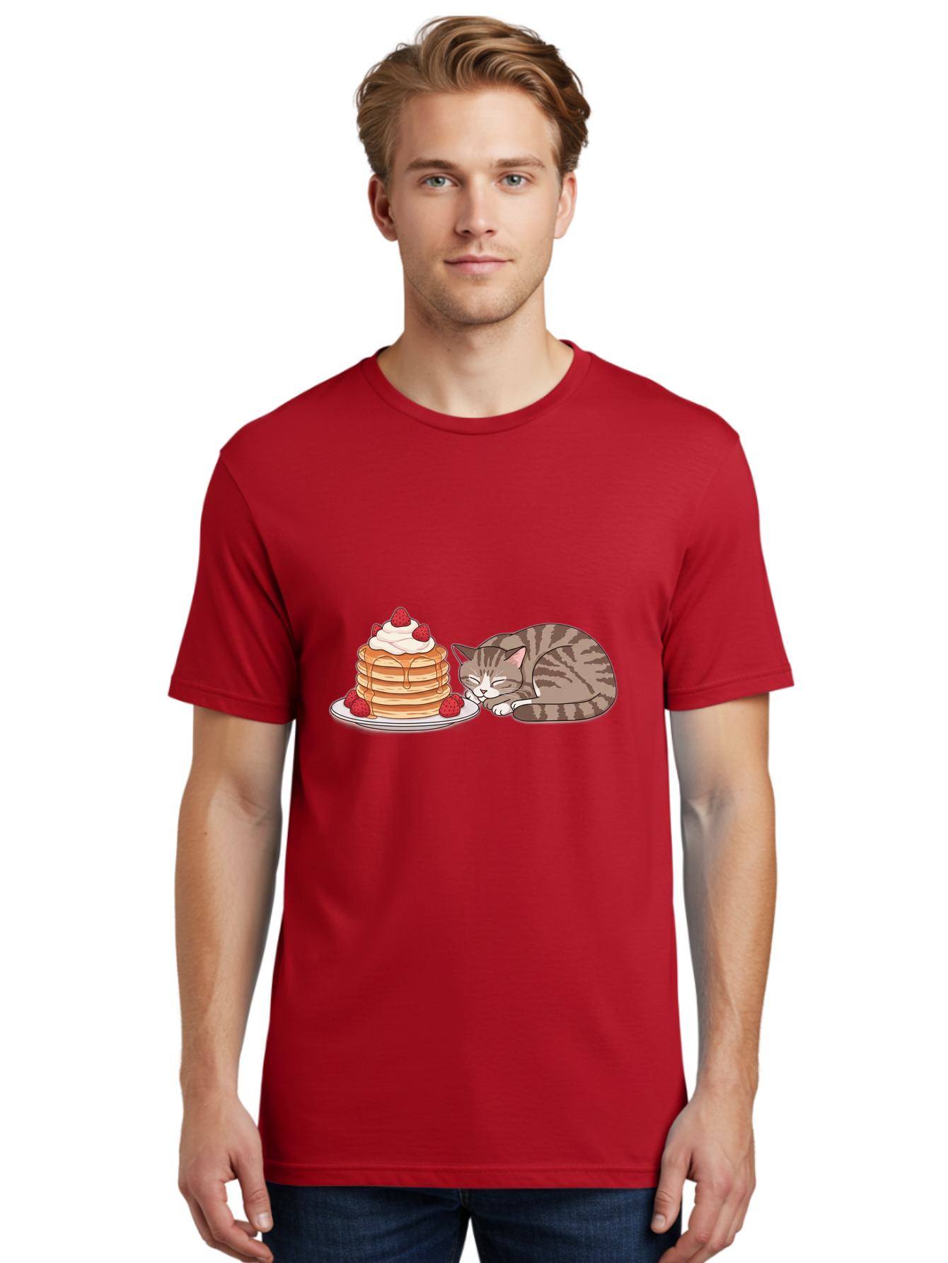 Pancakes-Cat Men'S Graphic Tee, 100% Cotton, Comfortable Casual Summer Wear, Machine Washable, Vintage Camera, Old Camera, Antique Camera, Black Camera, Classic Photography, Photography Equipment, Nostalgic Device, Film Camera, Camera Art Bal041